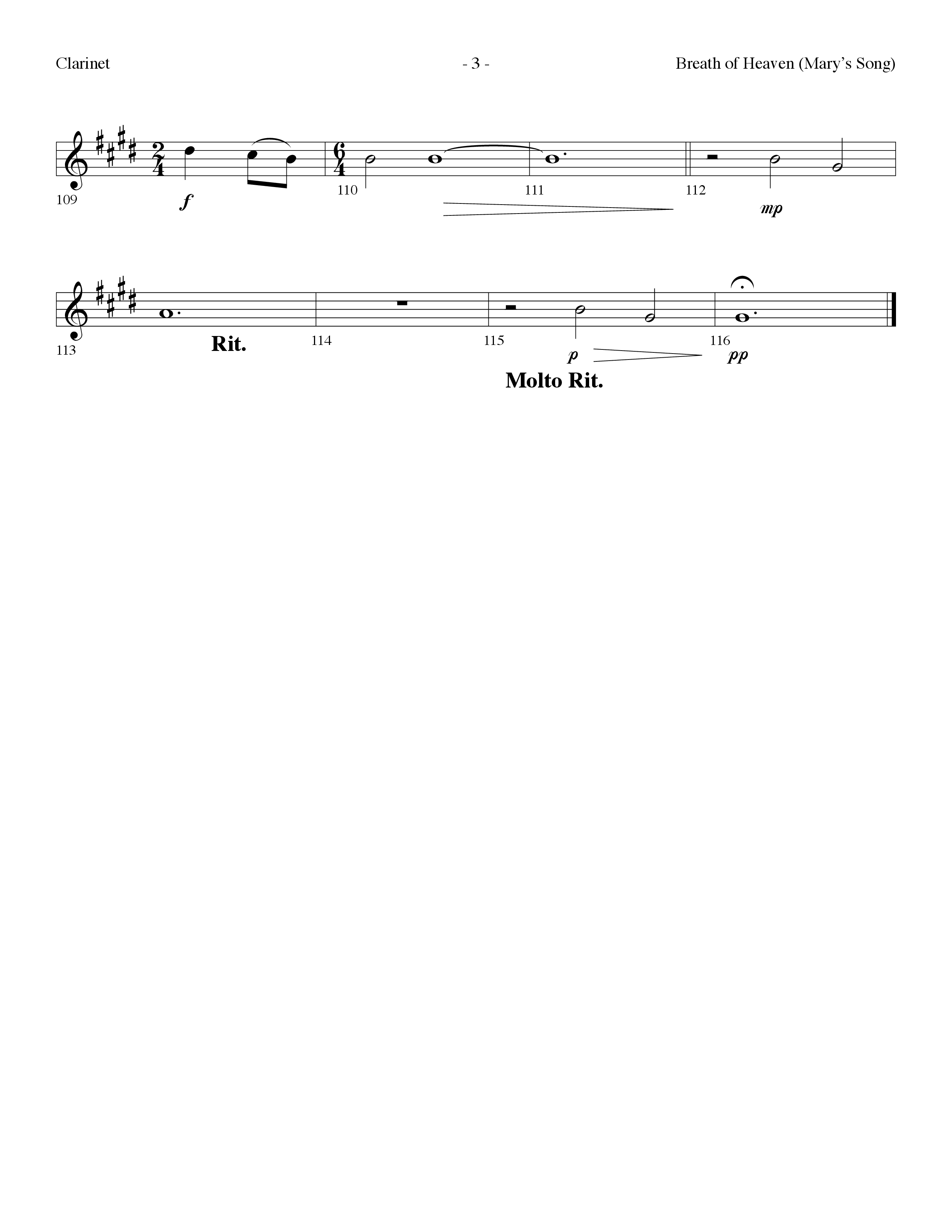 Breath Of Heaven (Mary's Song) (Choral Anthem SATB) Clarinet (Lifeway Choral / Arr. Dennis Allen)