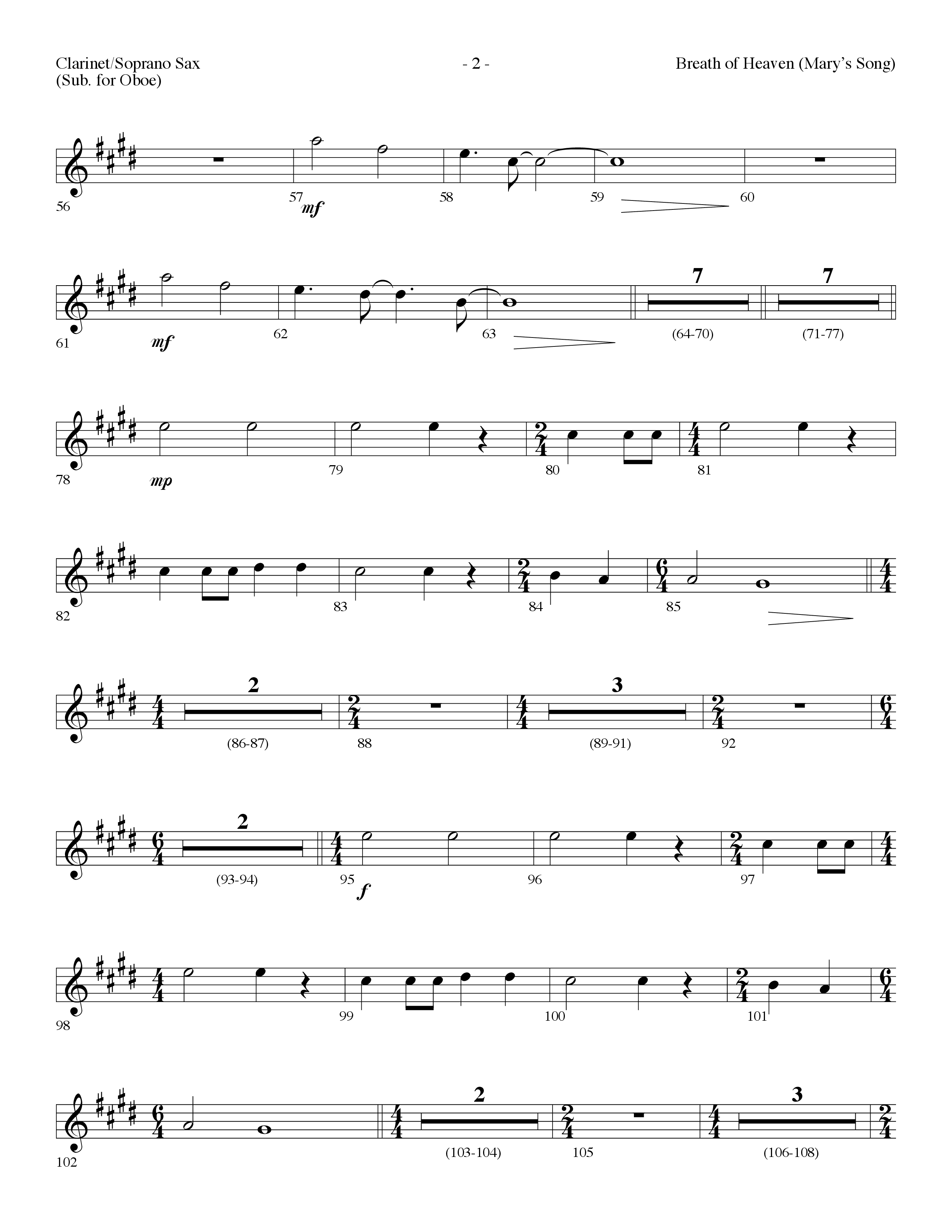 Breath Of Heaven (Mary's Song) (Choral Anthem SATB) Clarinet/Soprano Sax (Lifeway Choral / Arr. Dennis Allen)