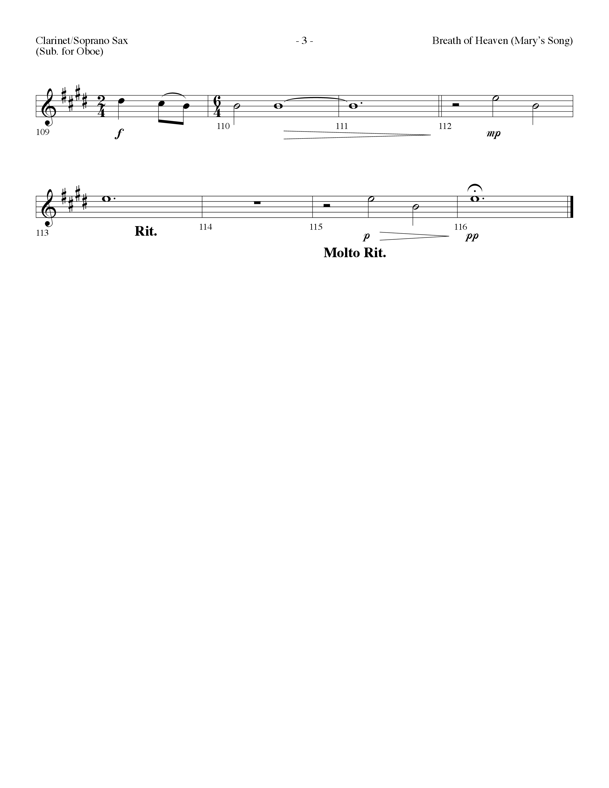 Breath Of Heaven (Mary's Song) (Choral Anthem SATB) Clarinet/Soprano Sax (Lifeway Choral / Arr. Dennis Allen)