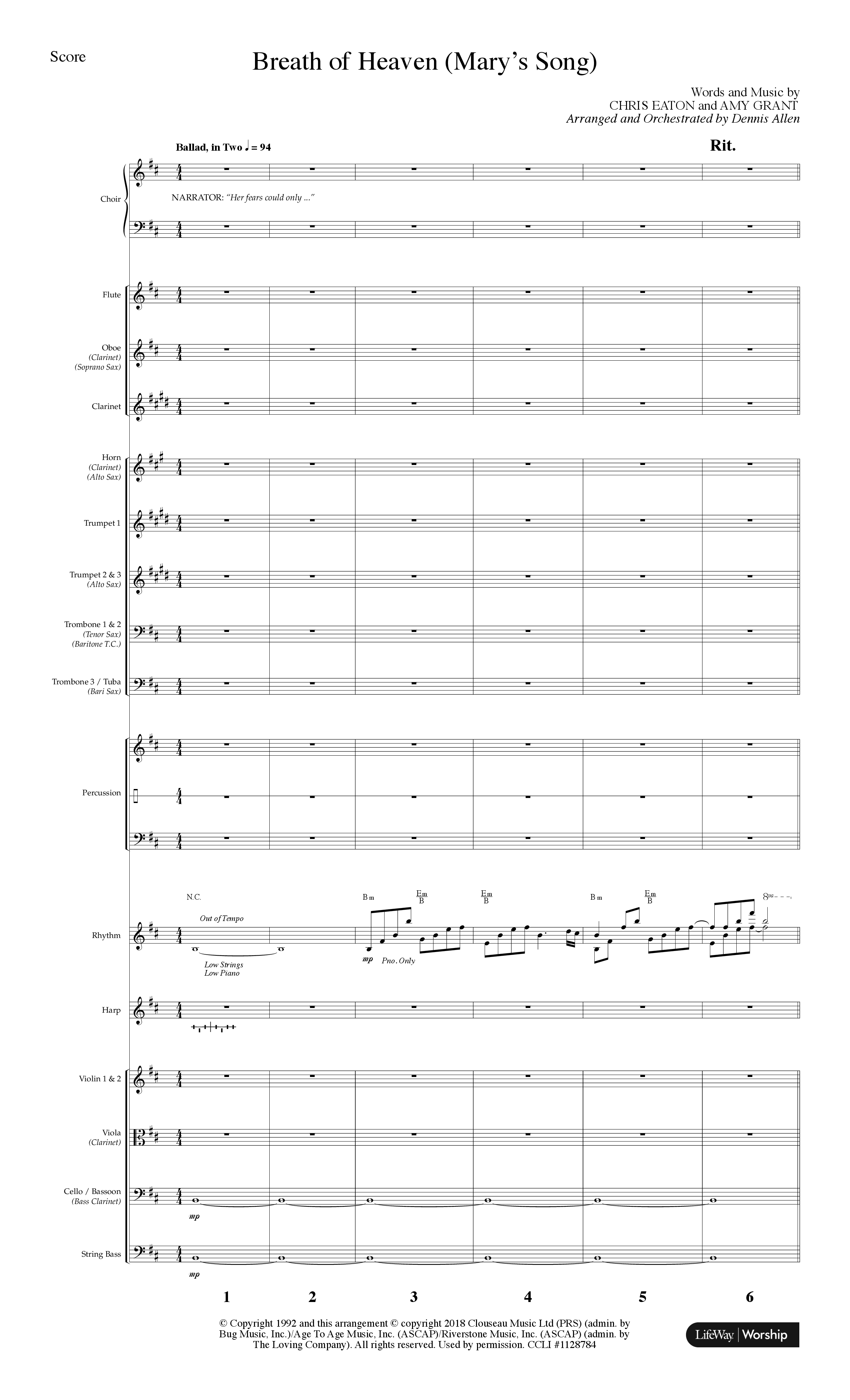 Breath Of Heaven (Mary's Song) (Choral Anthem SATB) Orchestration (Lifeway Choral / Arr. Dennis Allen)