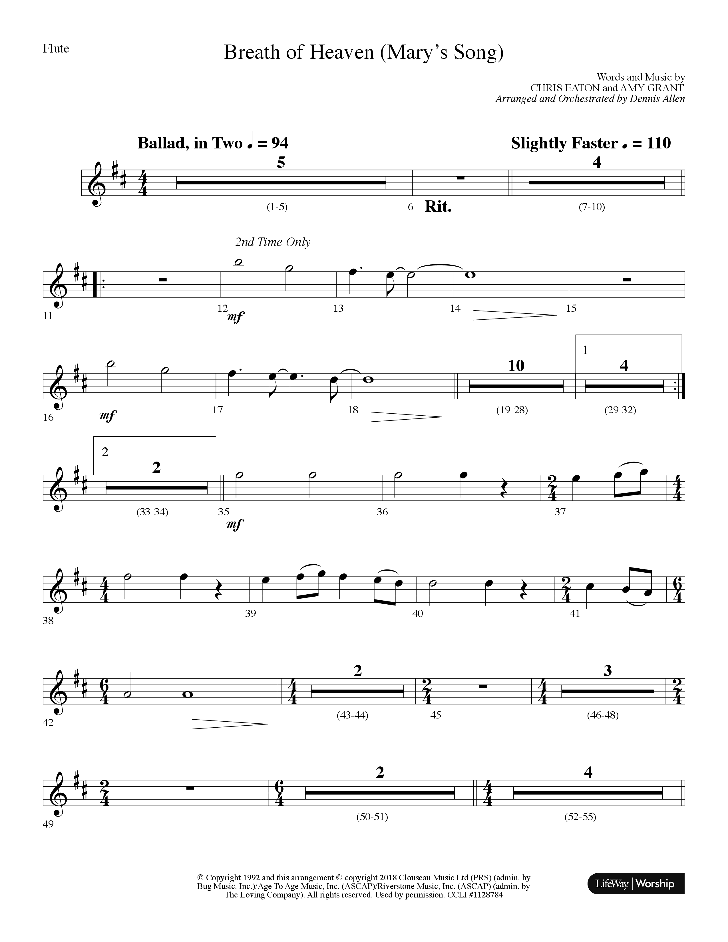 Breath Of Heaven (Mary's Song) (Choral Anthem SATB) Flute (Lifeway Choral / Arr. Dennis Allen)