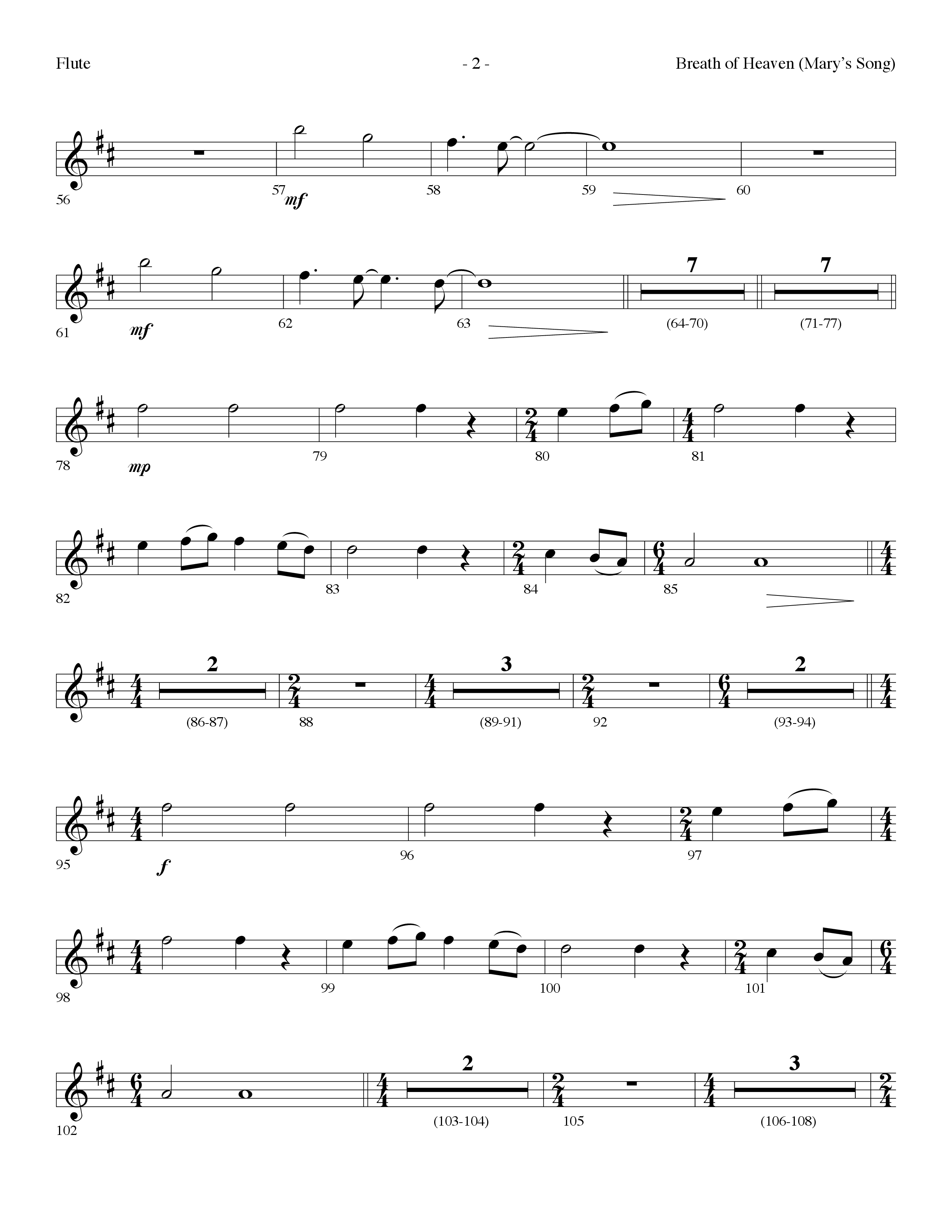 Breath Of Heaven (Mary's Song) (Choral Anthem SATB) Flute (Lifeway Choral / Arr. Dennis Allen)