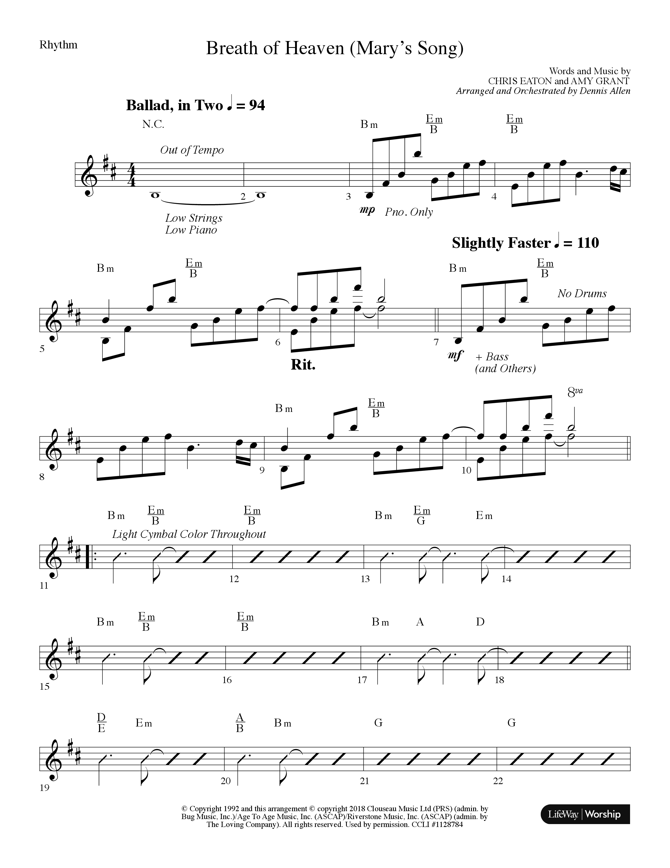 Breath Of Heaven (Mary's Song) (Choral Anthem SATB) Rhythm Chart (Lifeway Choral / Arr. Dennis Allen)