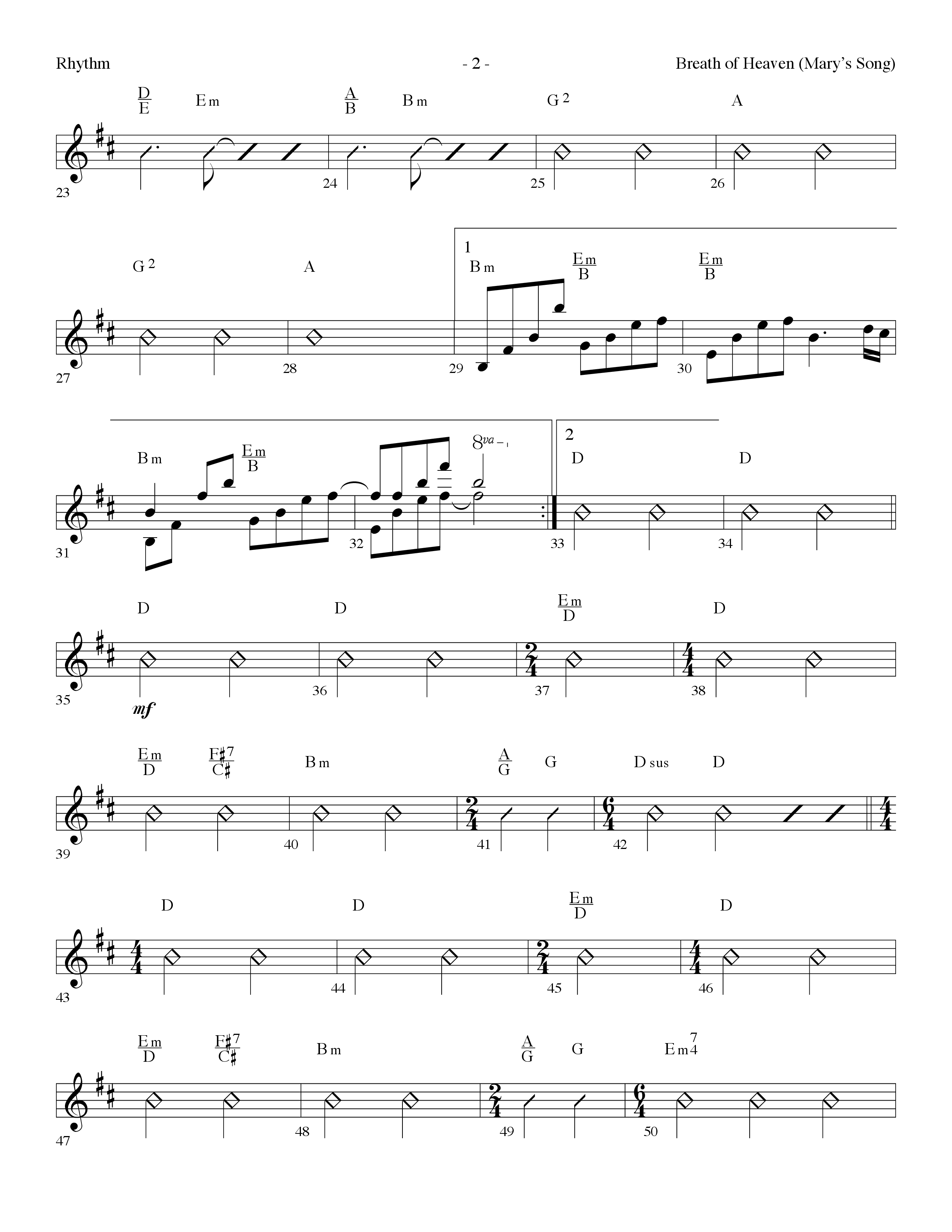 Breath Of Heaven (Mary's Song) (Choral Anthem SATB) Rhythm Chart (Lifeway Choral / Arr. Dennis Allen)