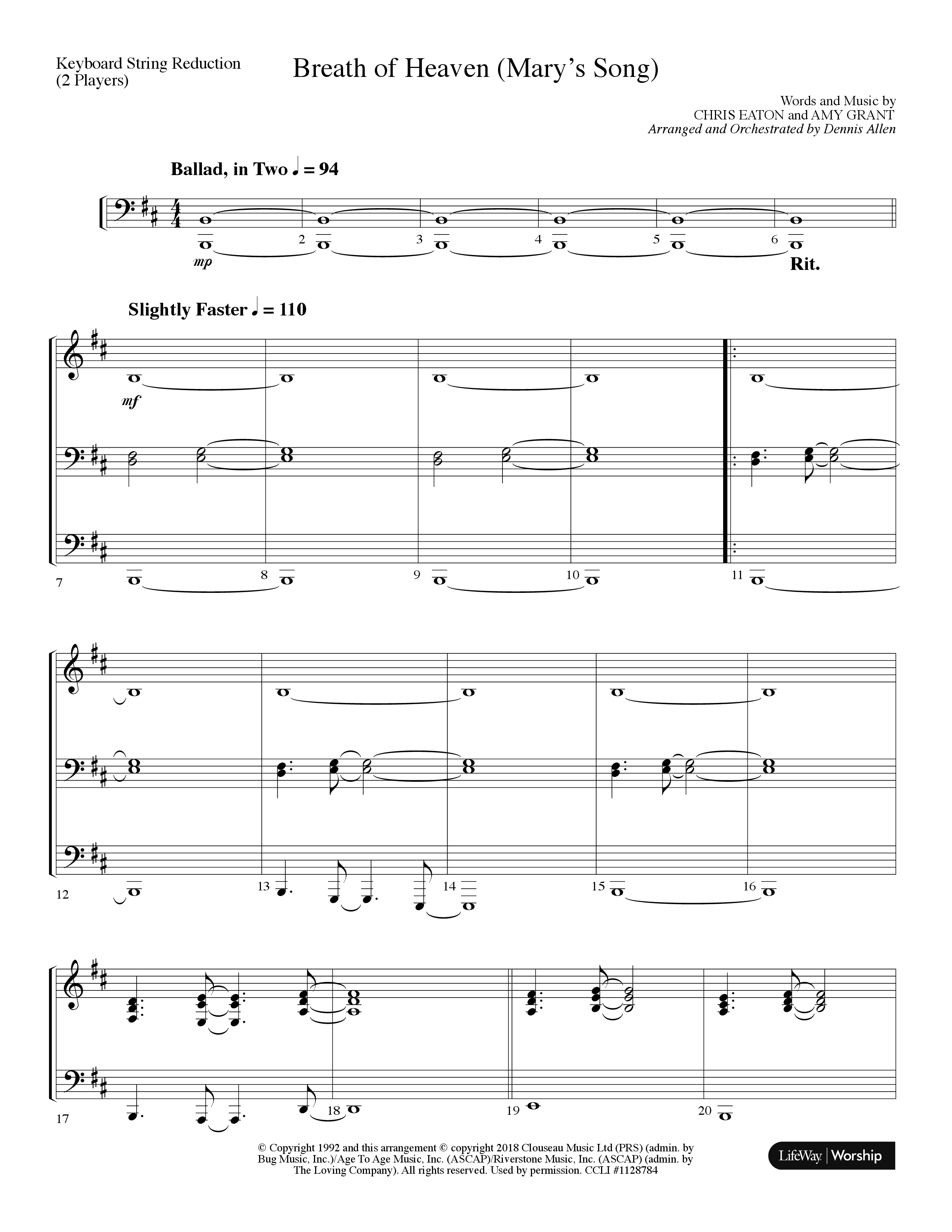 Breath Of Heaven (Mary's Song) (Choral Anthem SATB) String Reduction (Lifeway Choral / Arr. Dennis Allen)