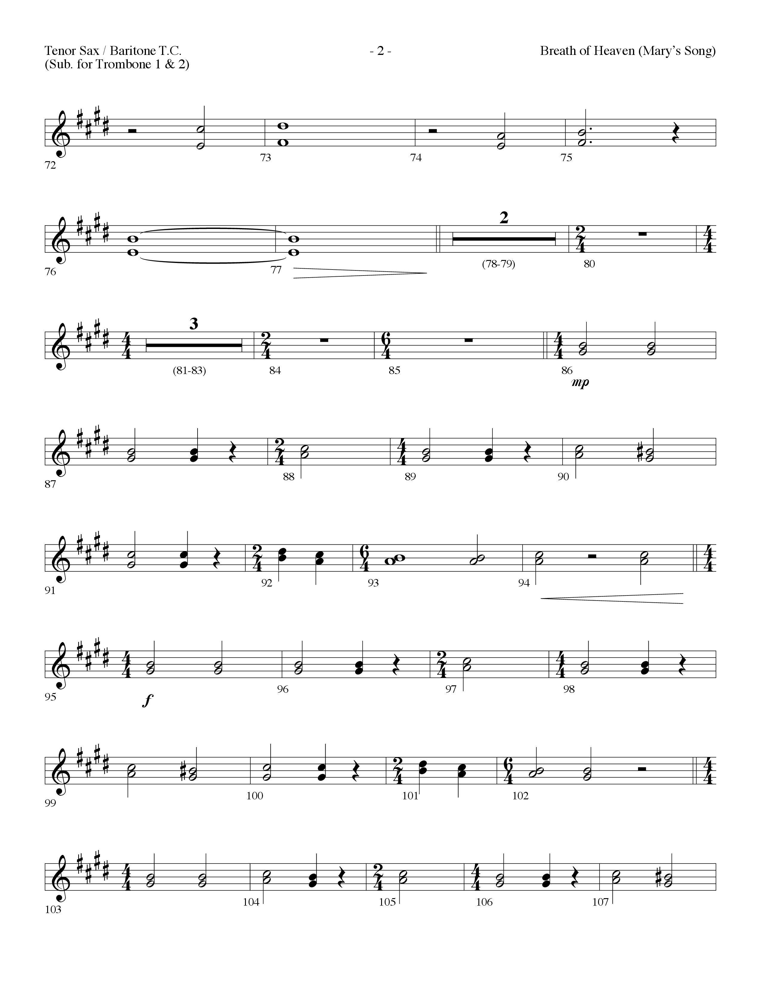 Breath Of Heaven (Mary's Song) (Choral Anthem SATB) Tenor Sax/Baritone T.C. (Lifeway Choral / Arr. Dennis Allen)