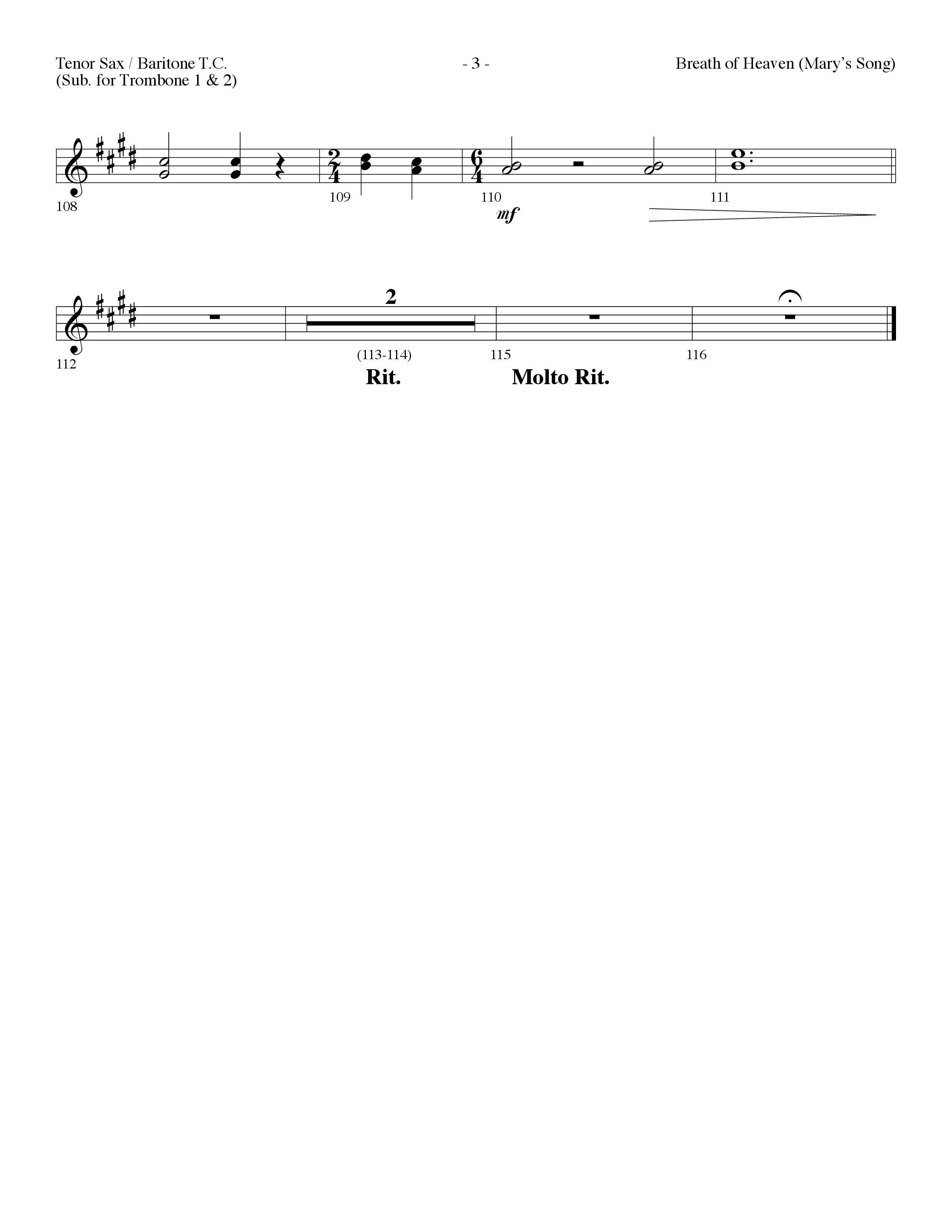 Breath Of Heaven (Mary's Song) (Choral Anthem SATB) Tenor Sax/Baritone T.C. (Lifeway Choral / Arr. Dennis Allen)