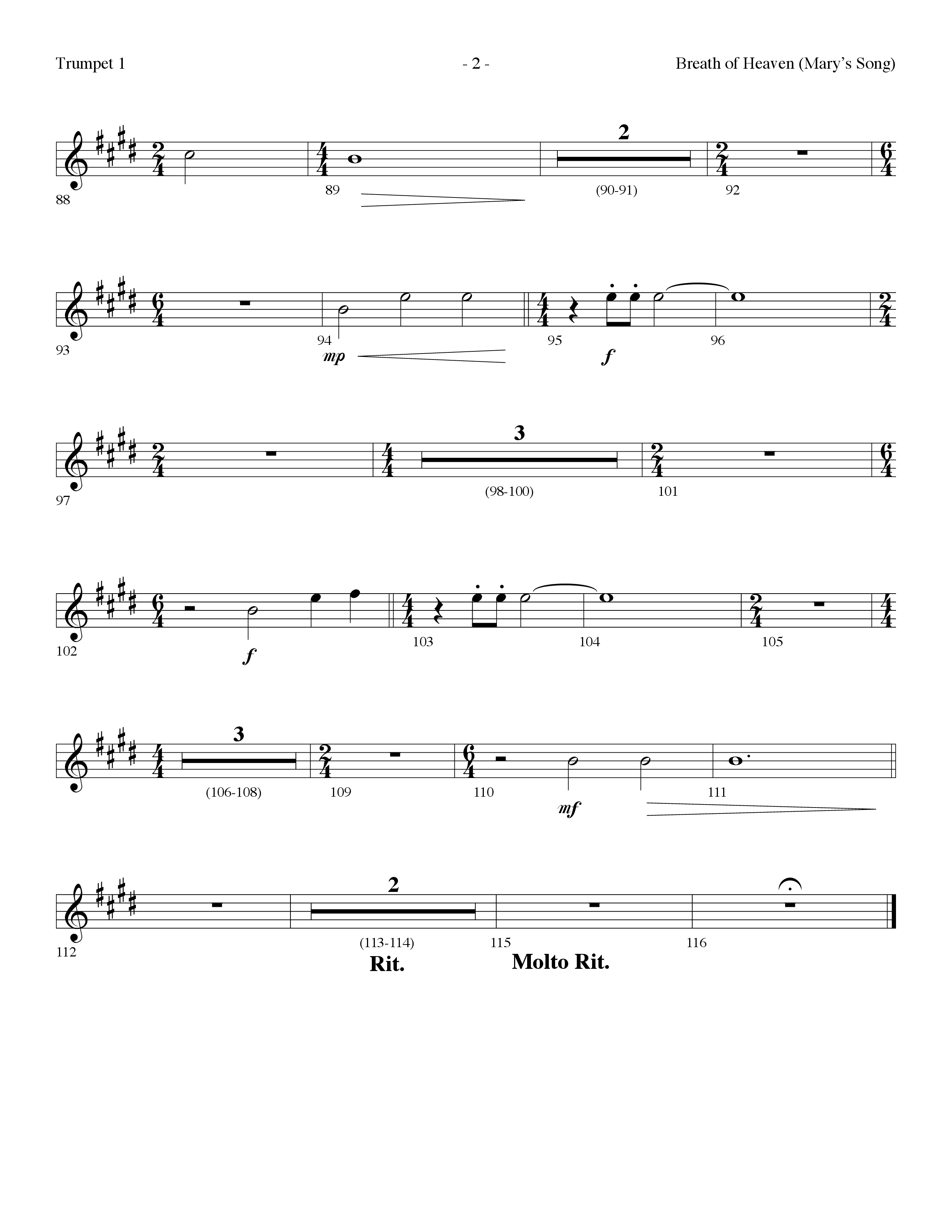 Breath Of Heaven (Mary's Song) (Choral Anthem SATB) Trumpet 1 (Lifeway Choral / Arr. Dennis Allen)