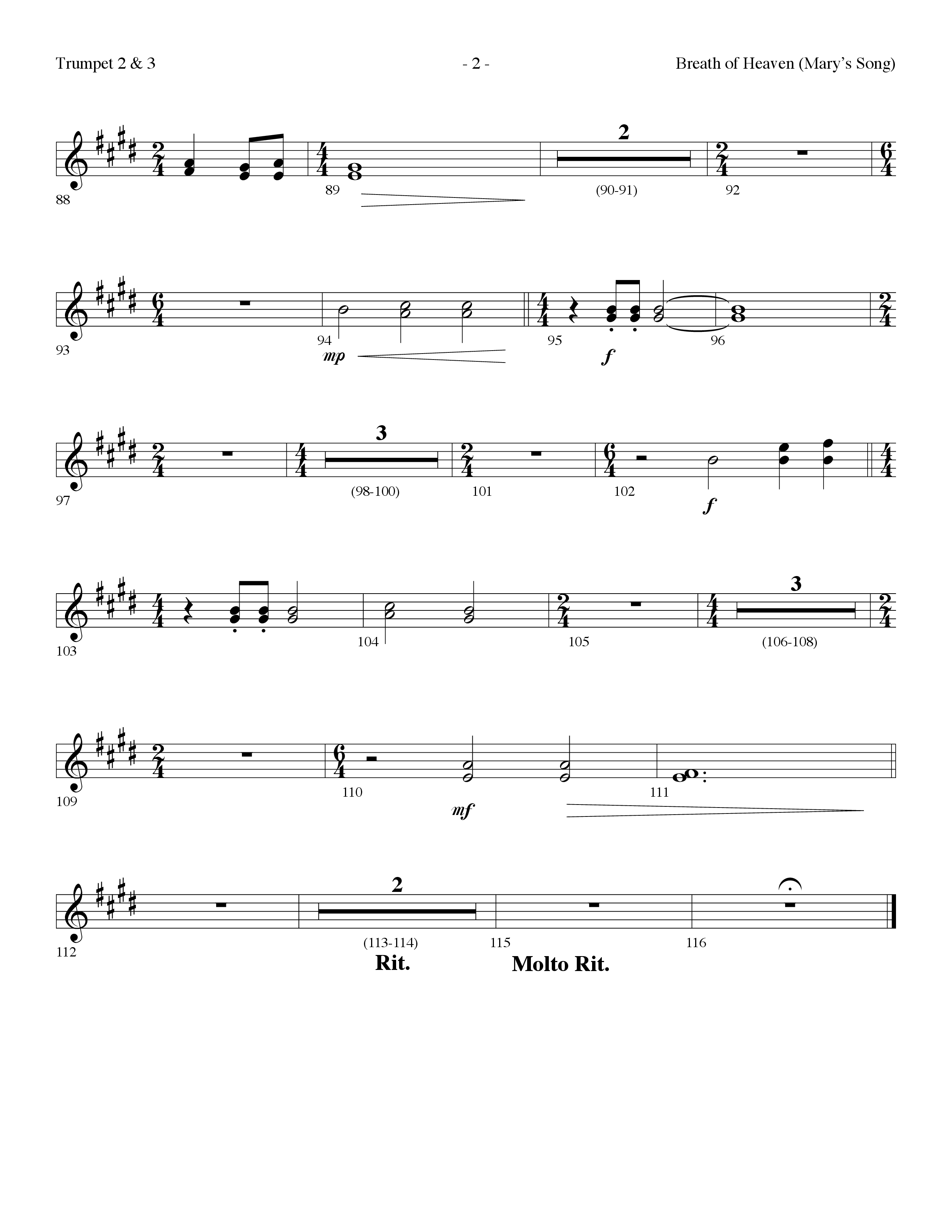 Breath Of Heaven (Mary's Song) (Choral Anthem SATB) Trumpet 2/3 (Lifeway Choral / Arr. Dennis Allen)