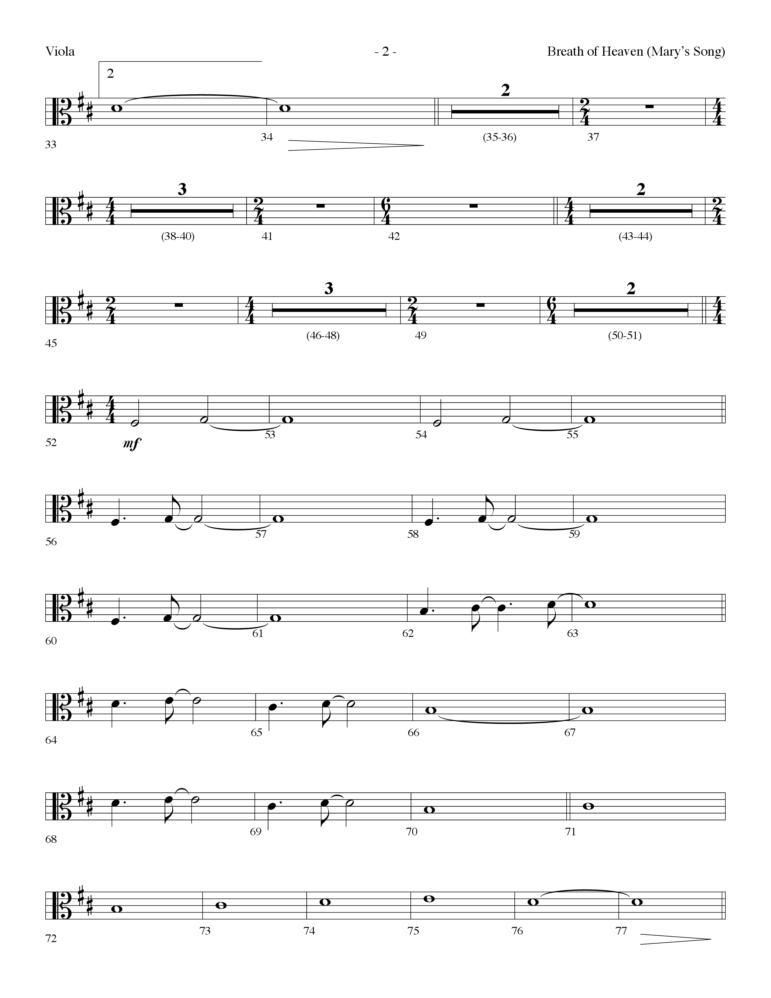 Breath Of Heaven (Mary's Song) (Choral Anthem SATB) Viola (Lifeway Choral / Arr. Dennis Allen)