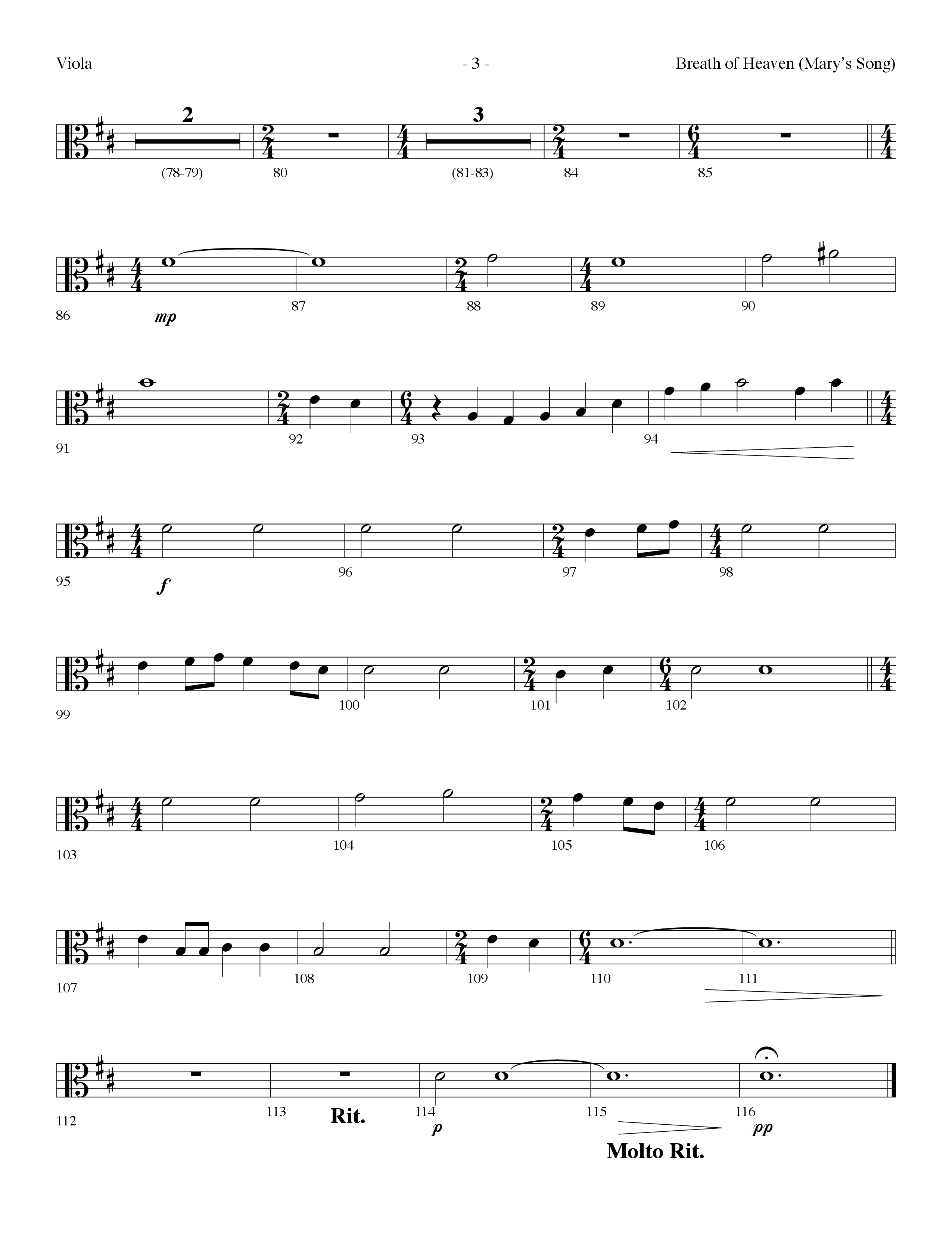 Breath Of Heaven (Mary's Song) (Choral Anthem SATB) Viola (Lifeway Choral / Arr. Dennis Allen)