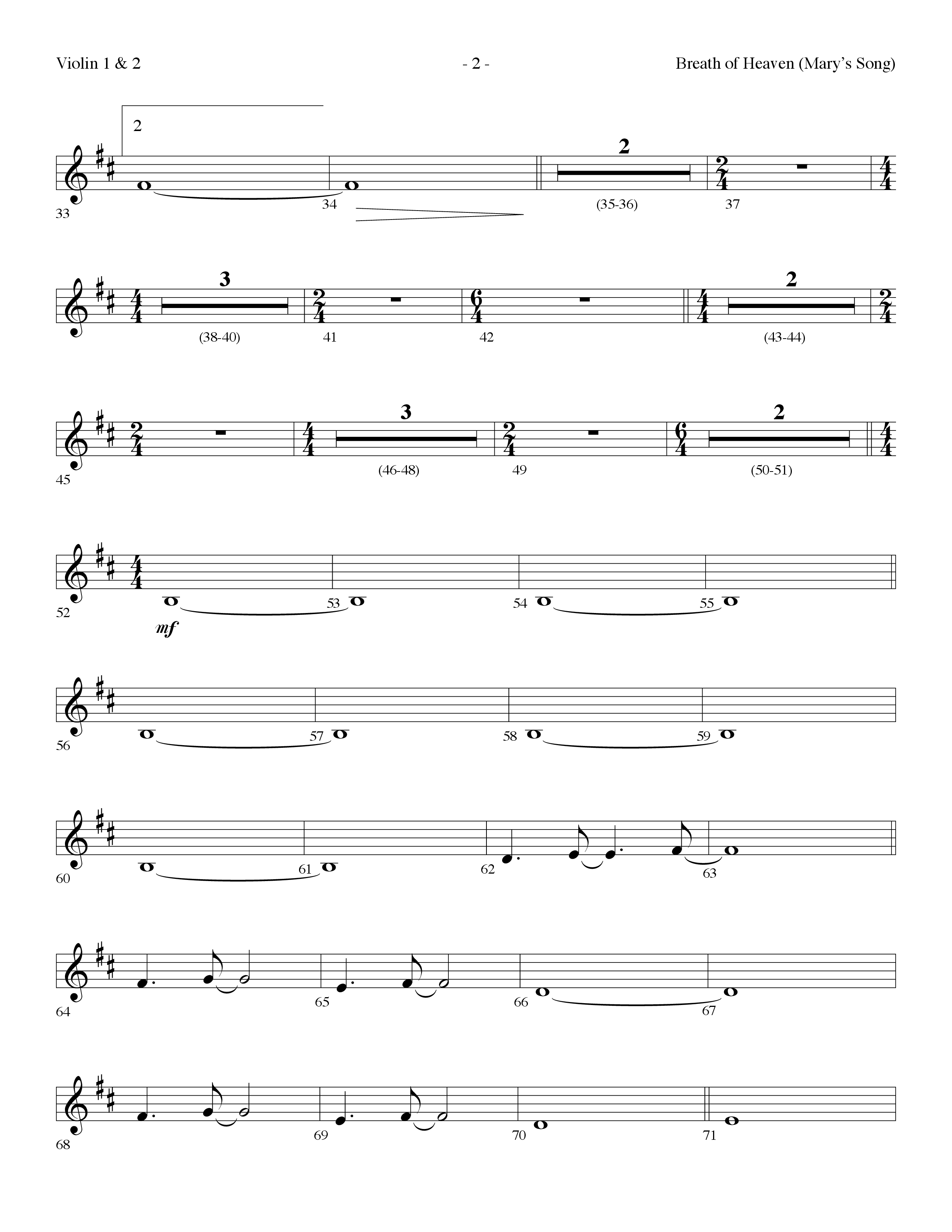 Breath Of Heaven (Mary's Song) (Choral Anthem SATB) Violin 1/2 (Lifeway Choral / Arr. Dennis Allen)