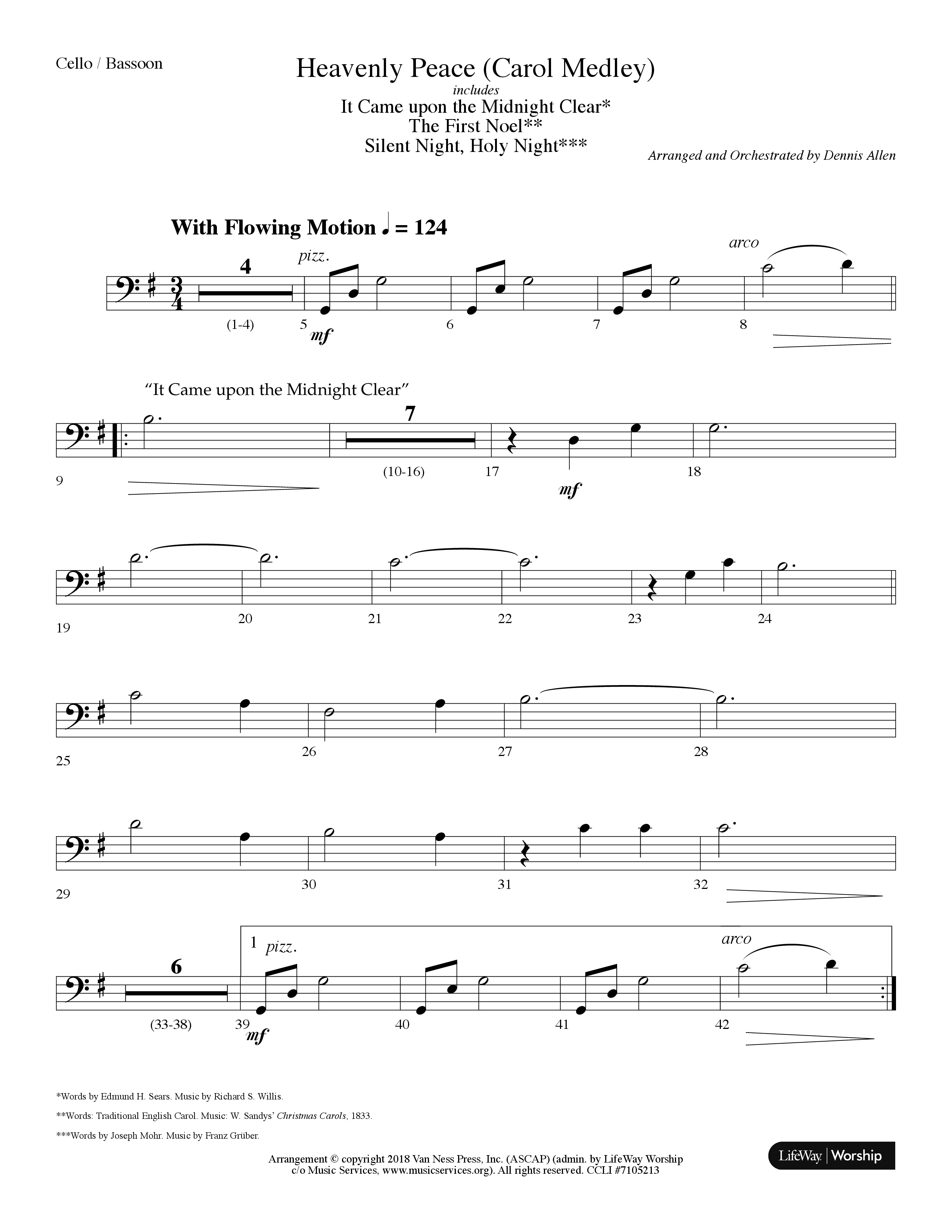 Heavenly Peace (Carol Medley) (Choral Anthem SATB) Cello (Lifeway Choral / Arr. Dennis Allen)