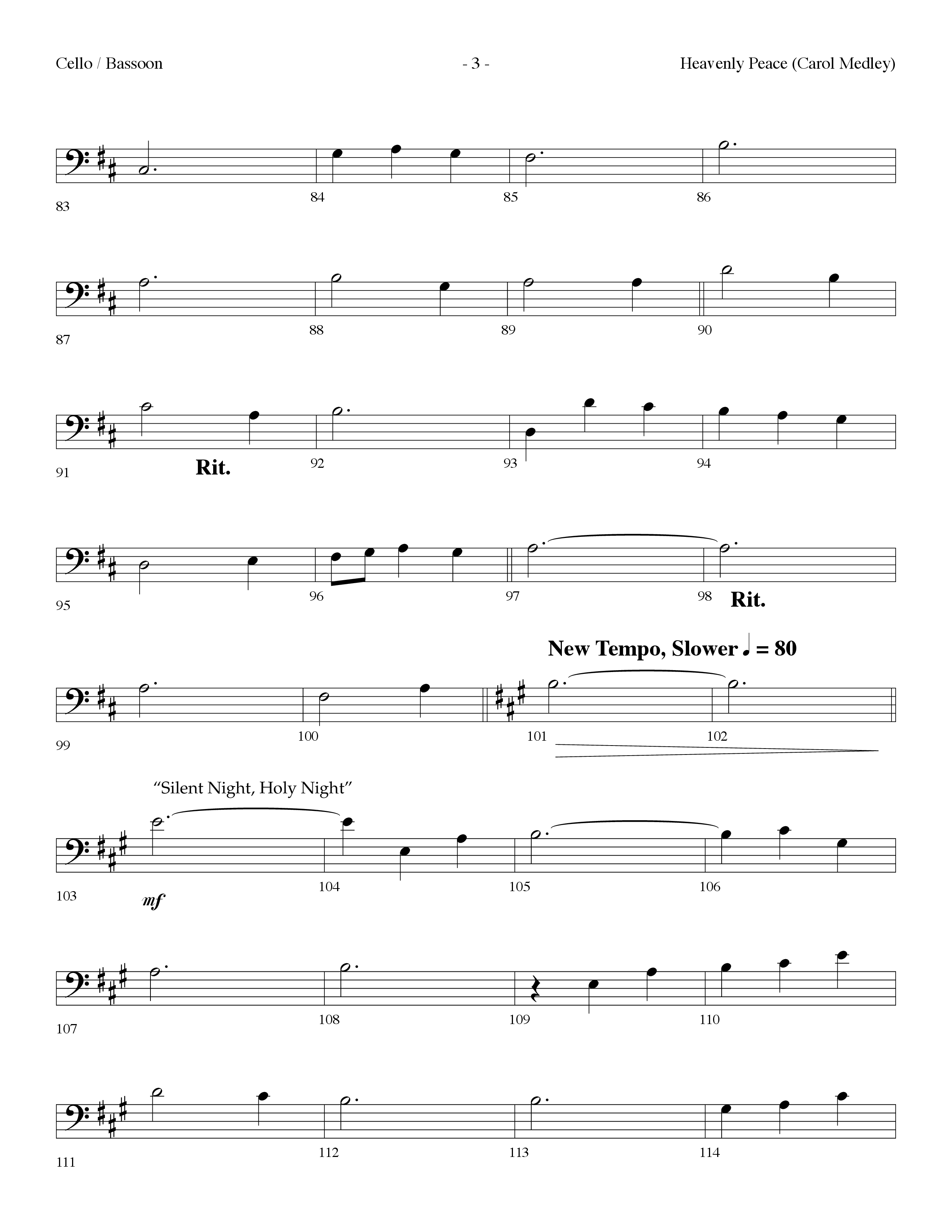 Heavenly Peace (Carol Medley) (Choral Anthem SATB) Cello (Lifeway Choral / Arr. Dennis Allen)