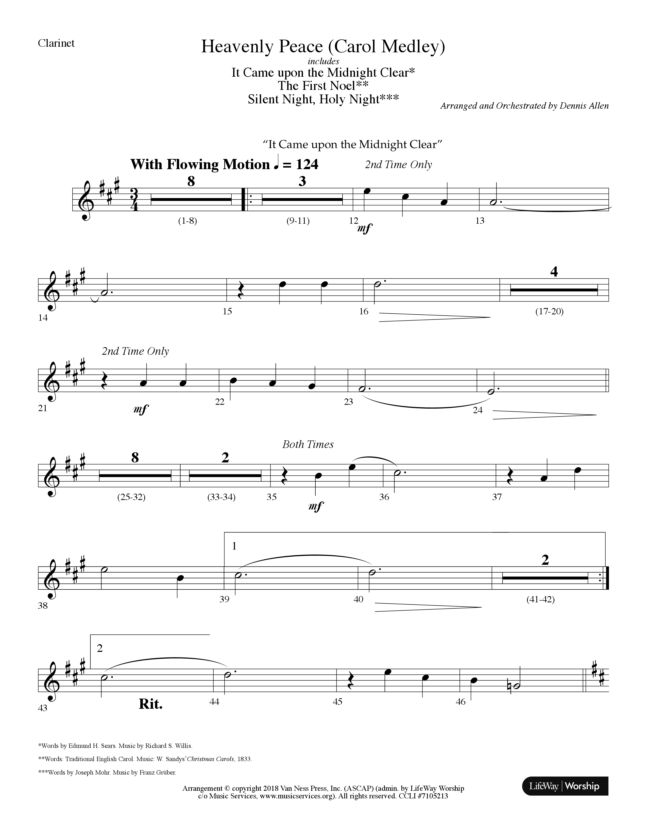 Heavenly Peace (Carol Medley) (Choral Anthem SATB) Clarinet (Lifeway Choral / Arr. Dennis Allen)