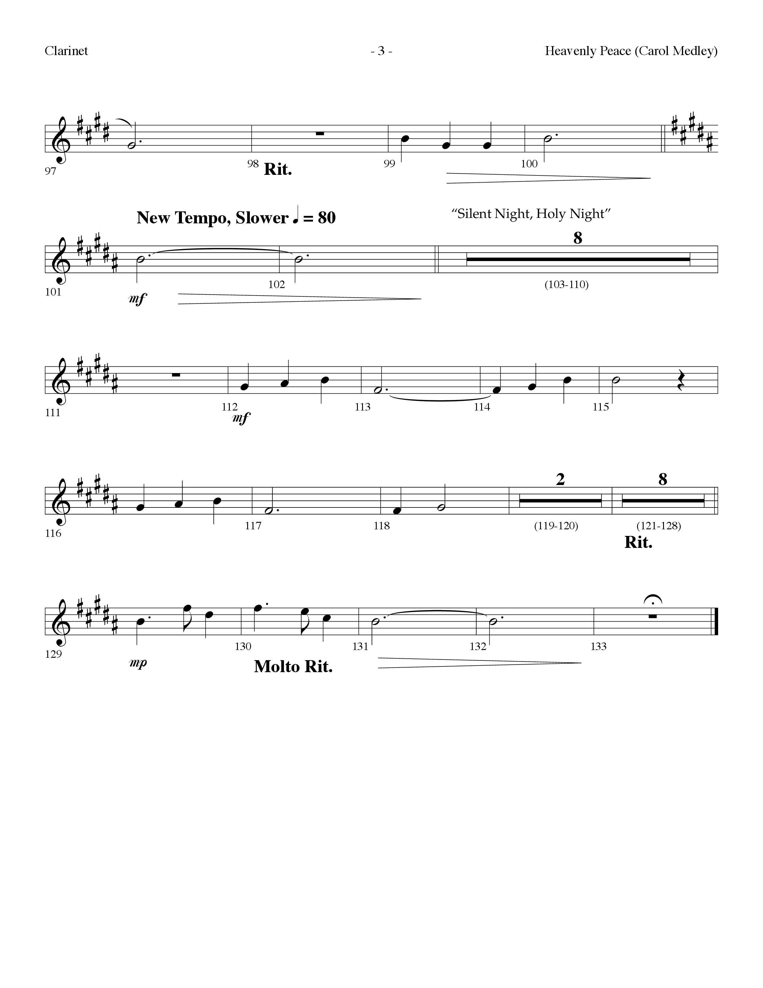 Heavenly Peace (Carol Medley) (Choral Anthem SATB) Clarinet (Lifeway Choral / Arr. Dennis Allen)