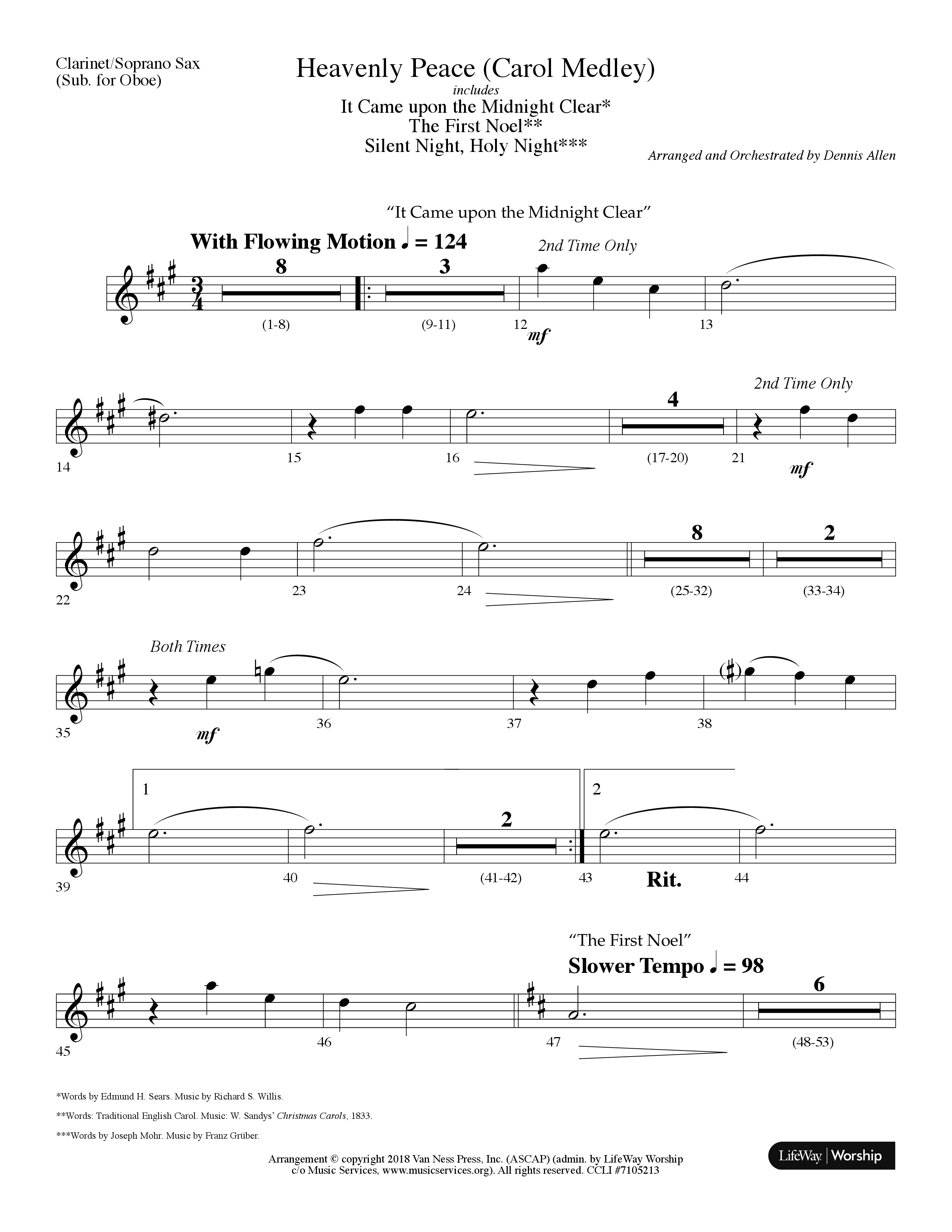 Heavenly Peace (Carol Medley) (Choral Anthem SATB) Clarinet/Soprano Sax (Lifeway Choral / Arr. Dennis Allen)
