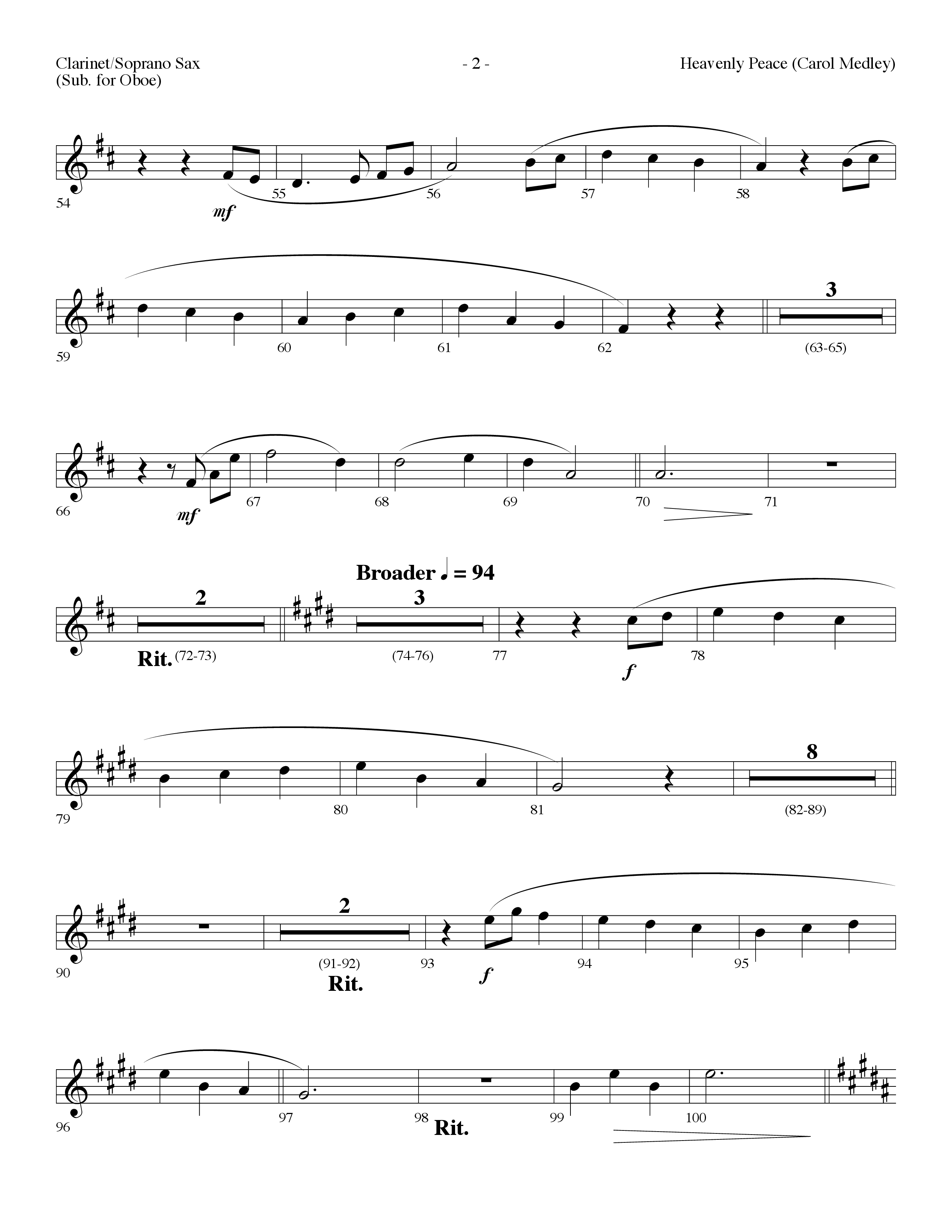 Heavenly Peace (Carol Medley) (Choral Anthem SATB) Clarinet/Soprano Sax (Lifeway Choral / Arr. Dennis Allen)