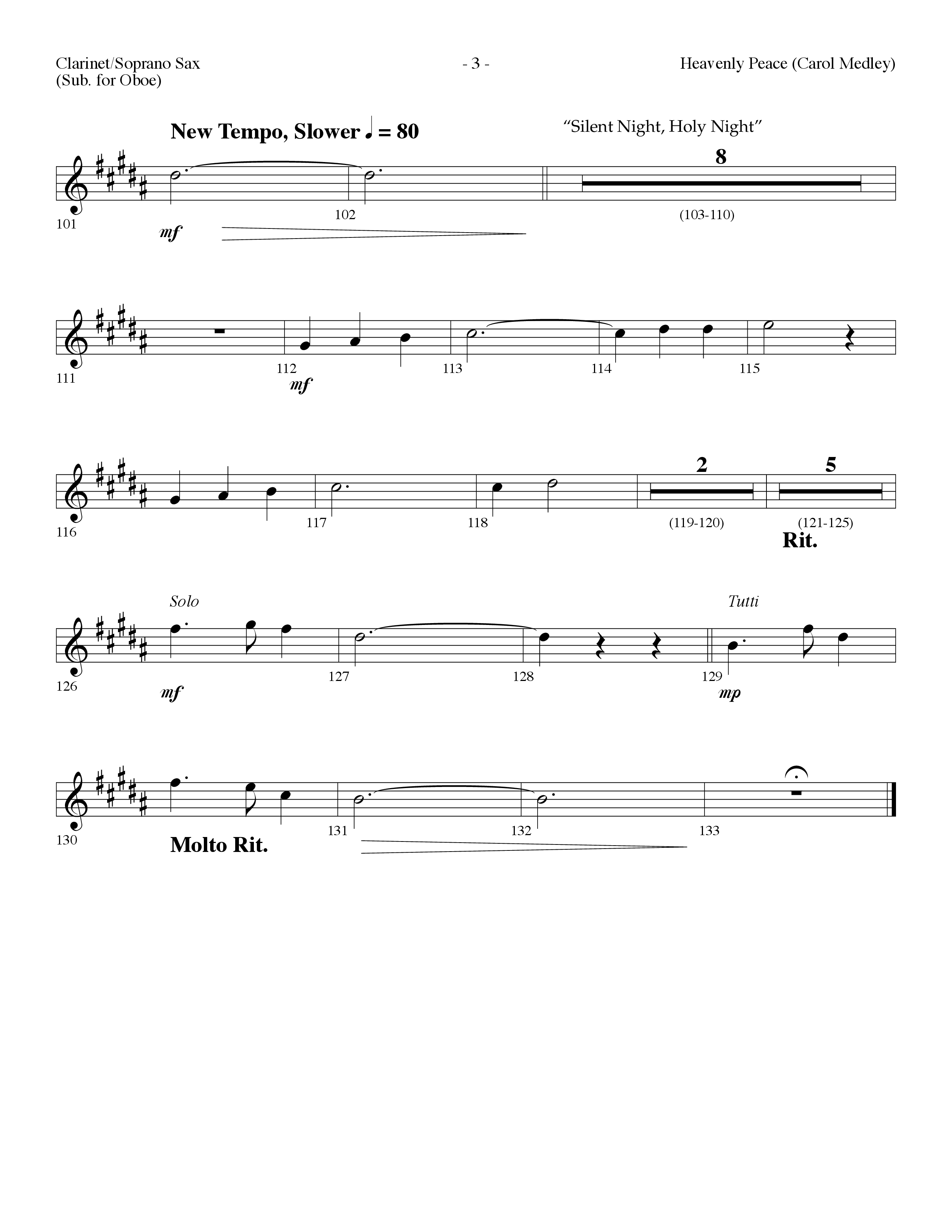 Heavenly Peace (Carol Medley) (Choral Anthem SATB) Clarinet/Soprano Sax (Lifeway Choral / Arr. Dennis Allen)