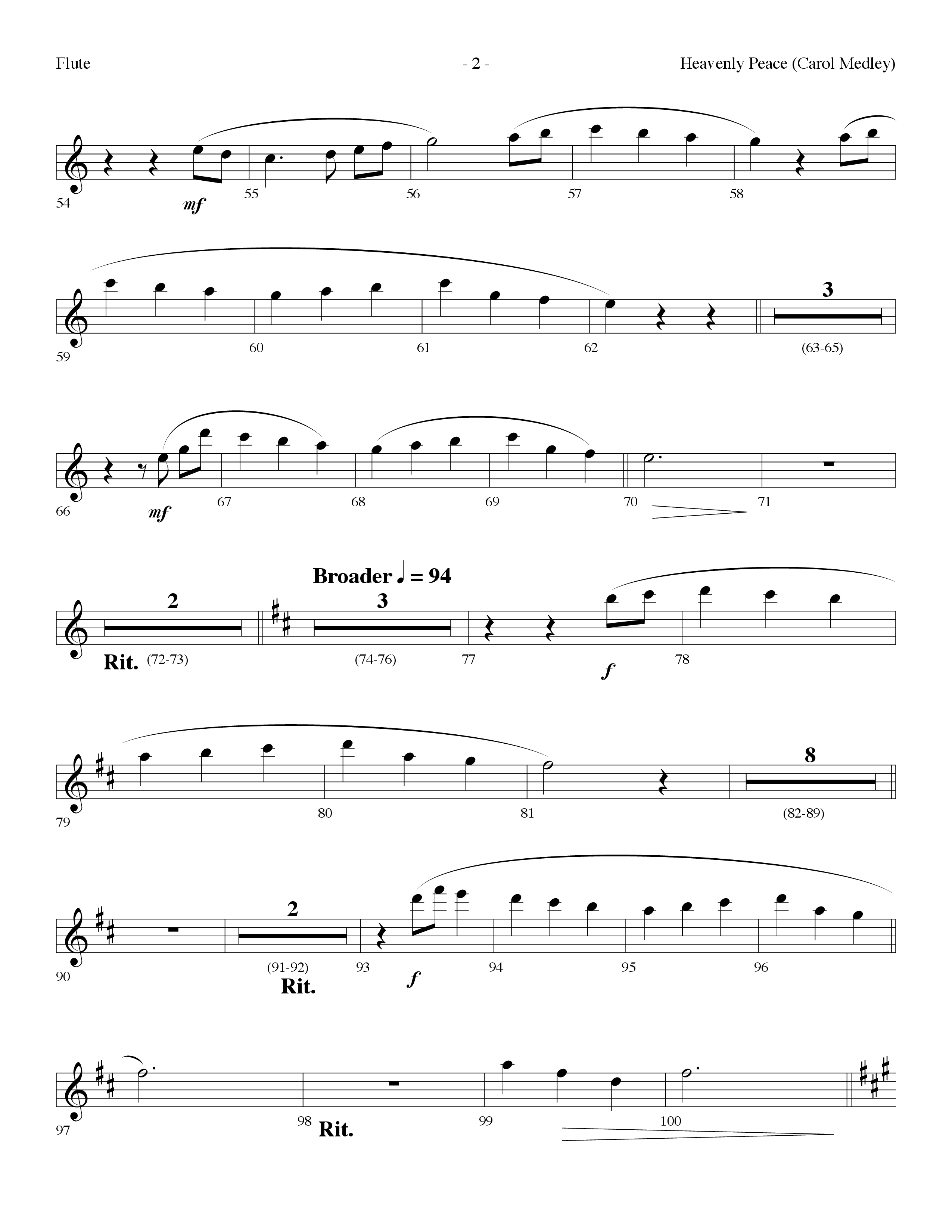 Heavenly Peace (Carol Medley) (Choral Anthem SATB) Flute (Lifeway Choral / Arr. Dennis Allen)