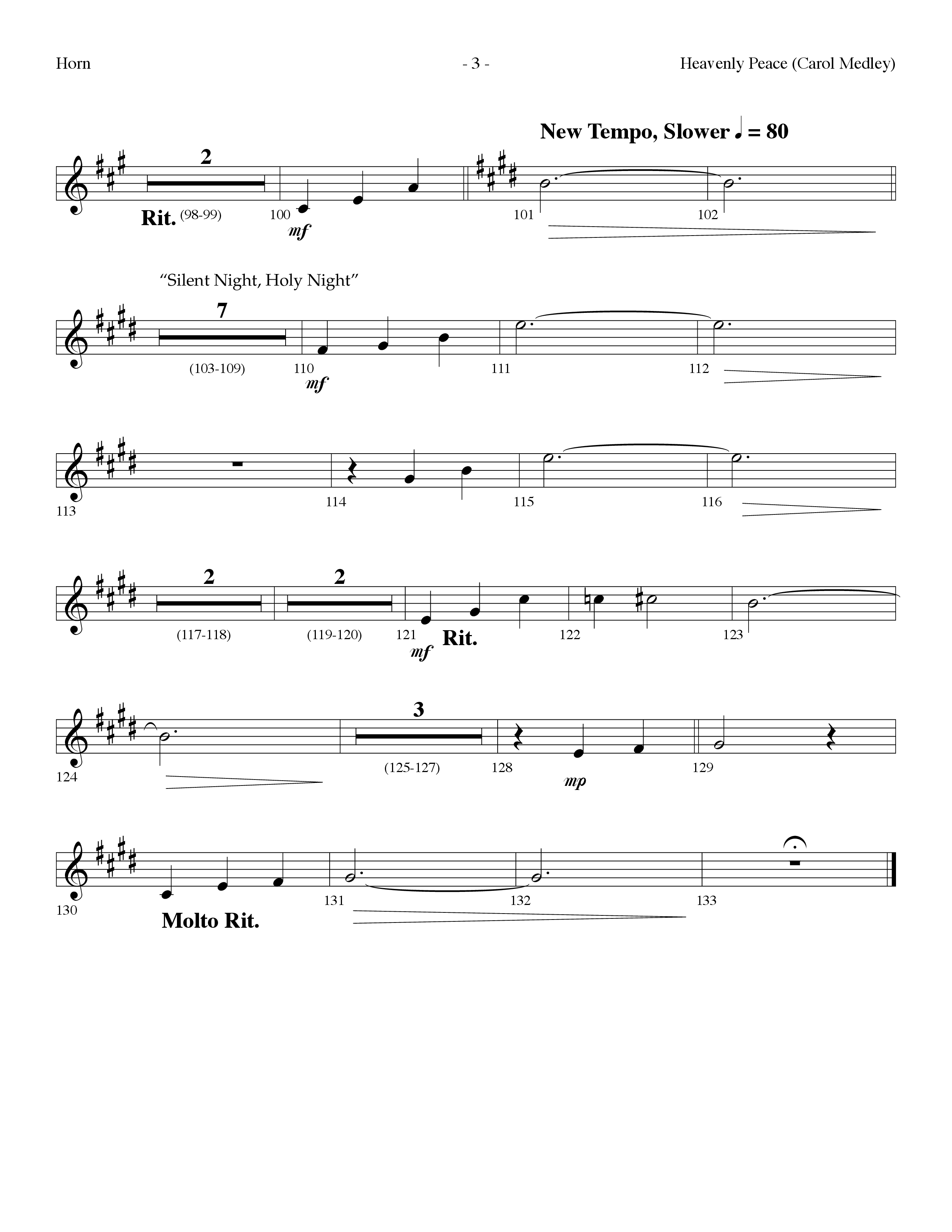 Heavenly Peace (Carol Medley) (Choral Anthem SATB) French Horn (Lifeway Choral / Arr. Dennis Allen)