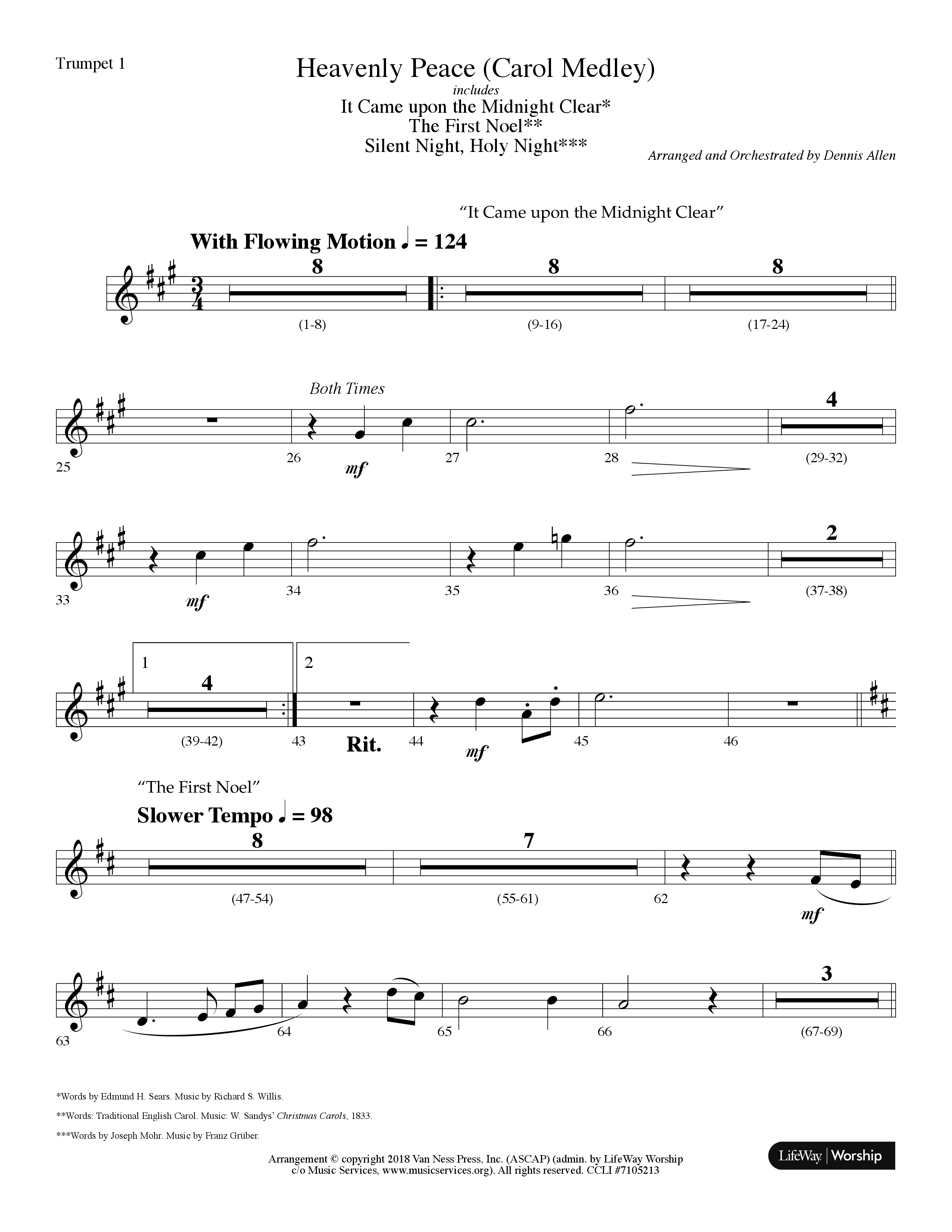 Heavenly Peace (Carol Medley) (Choral Anthem SATB) Trumpet 1 (Lifeway Choral / Arr. Dennis Allen)