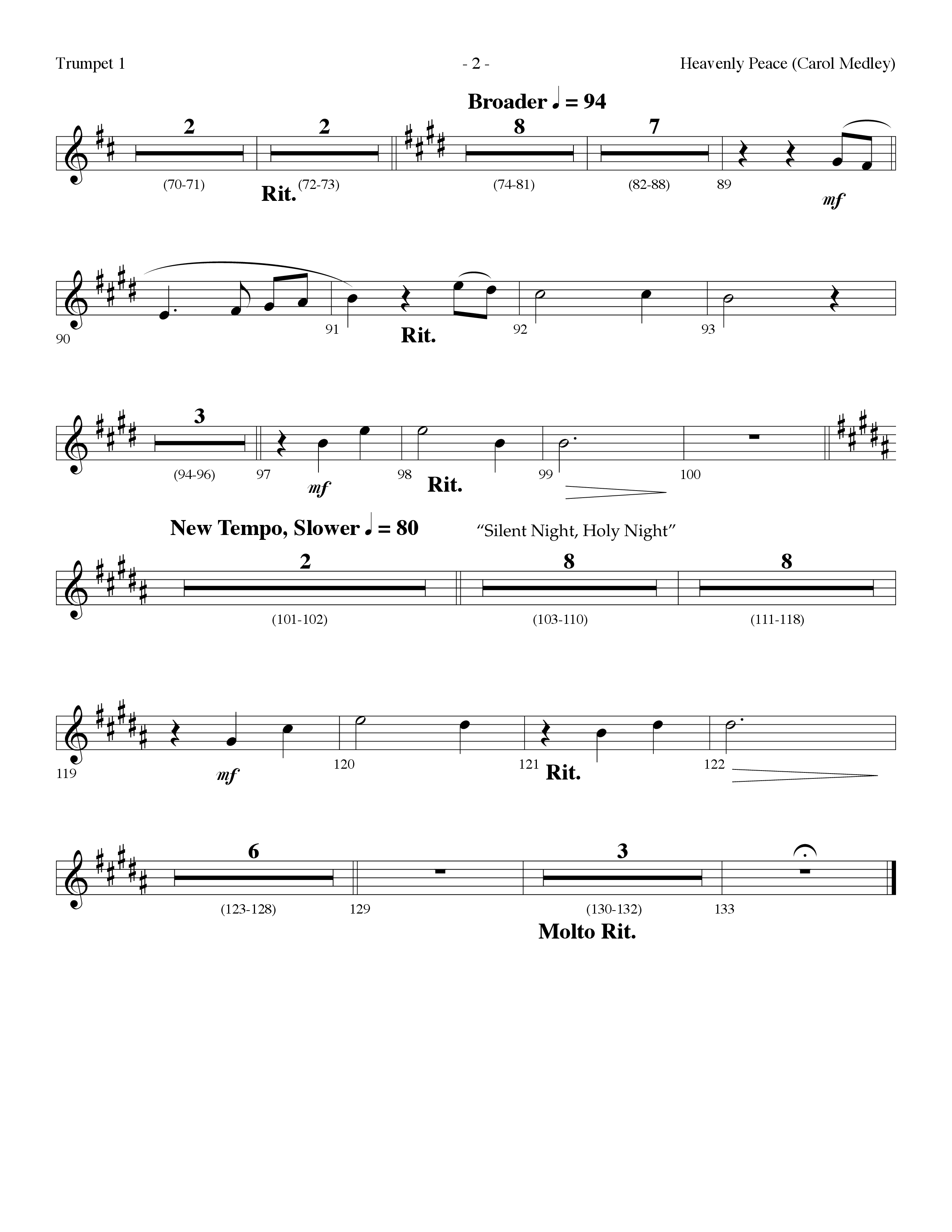 Heavenly Peace (Carol Medley) (Choral Anthem SATB) Trumpet 1 (Lifeway Choral / Arr. Dennis Allen)