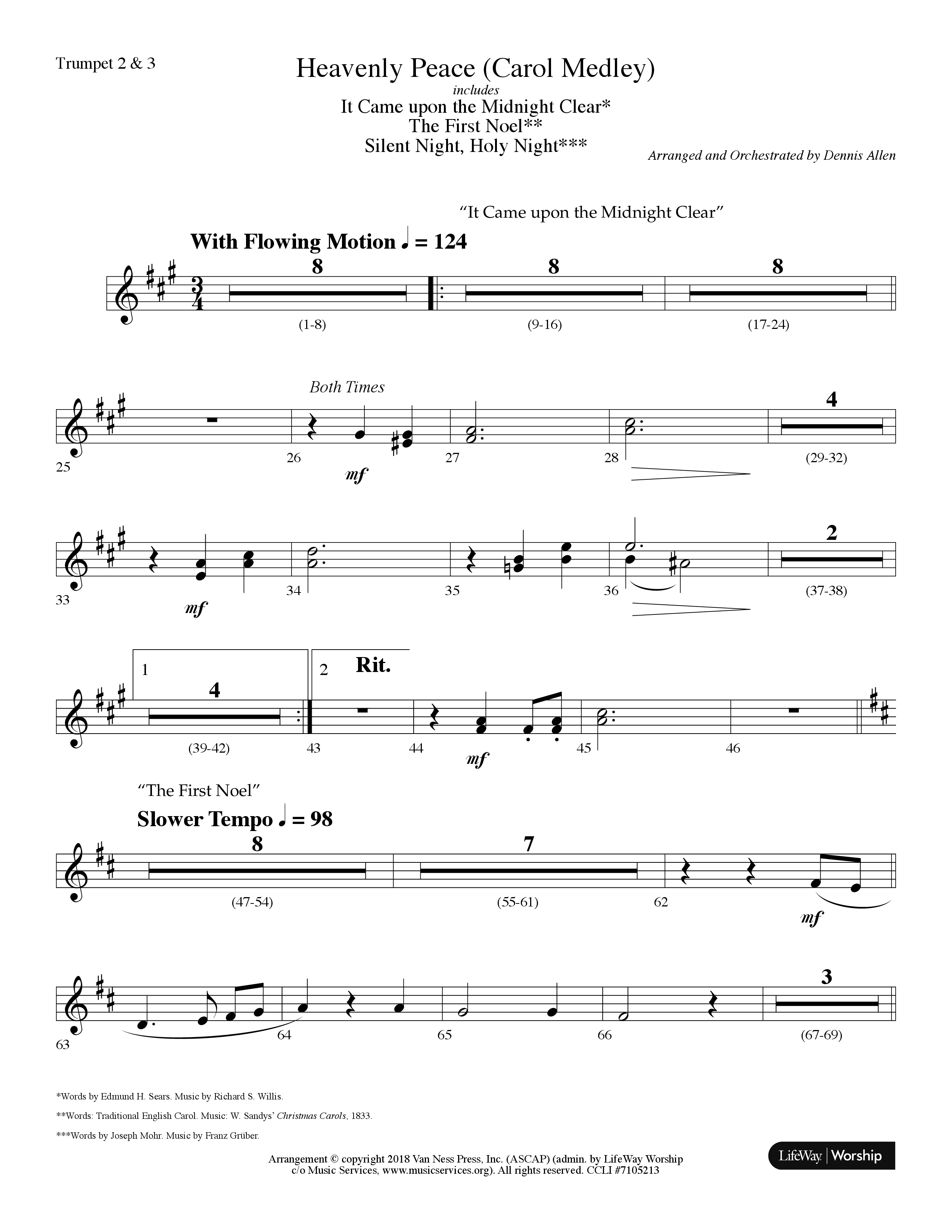 Heavenly Peace (Carol Medley) (Choral Anthem SATB) Trumpet 2/3 (Lifeway Choral / Arr. Dennis Allen)