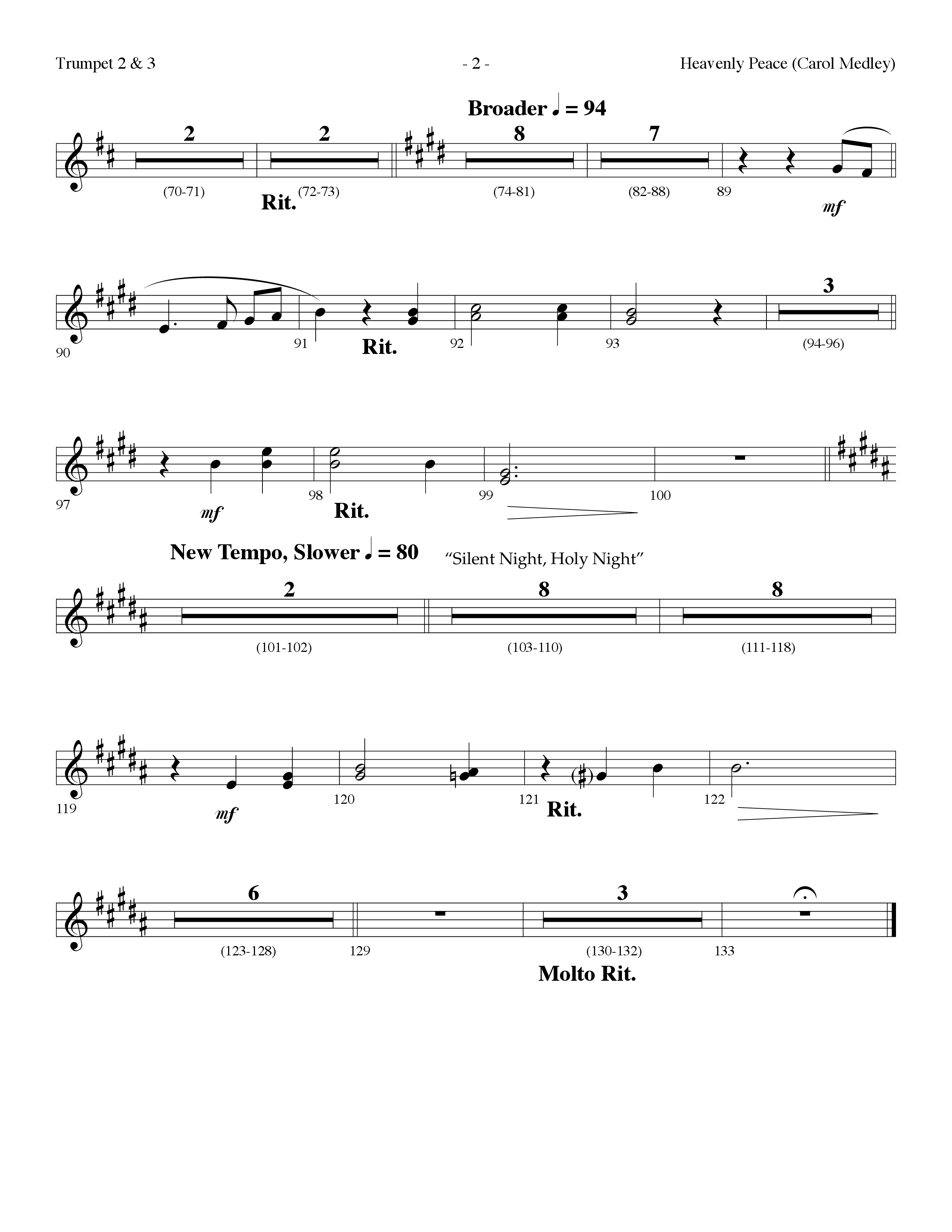 Heavenly Peace (Carol Medley) (Choral Anthem SATB) Trumpet 2/3 (Lifeway Choral / Arr. Dennis Allen)