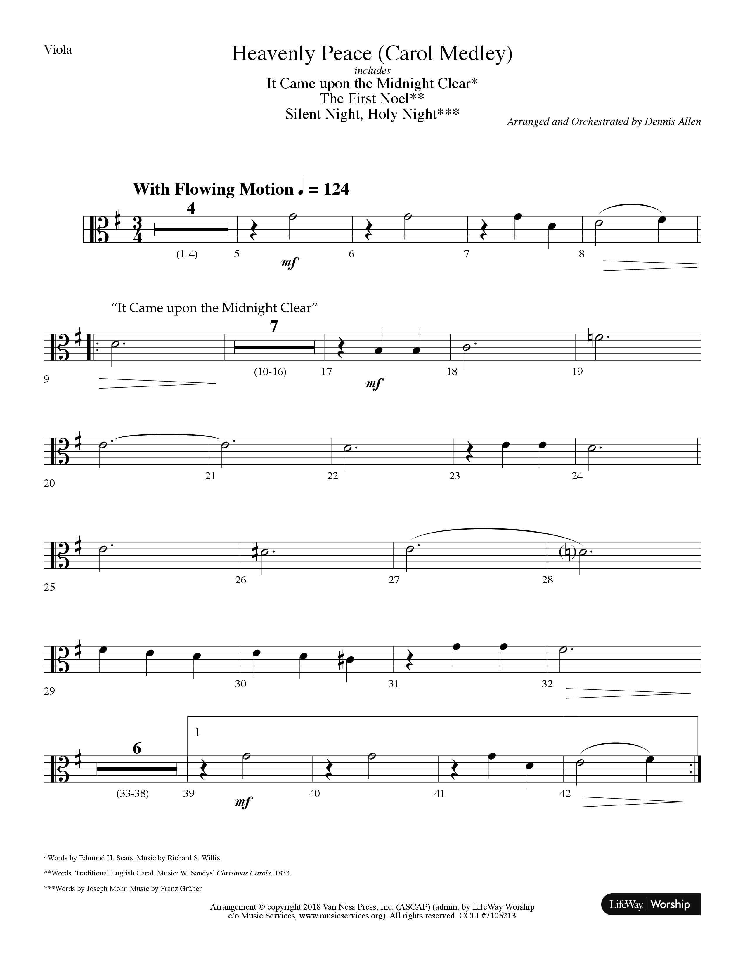 Heavenly Peace (Carol Medley) (Choral Anthem SATB) Viola (Lifeway Choral / Arr. Dennis Allen)