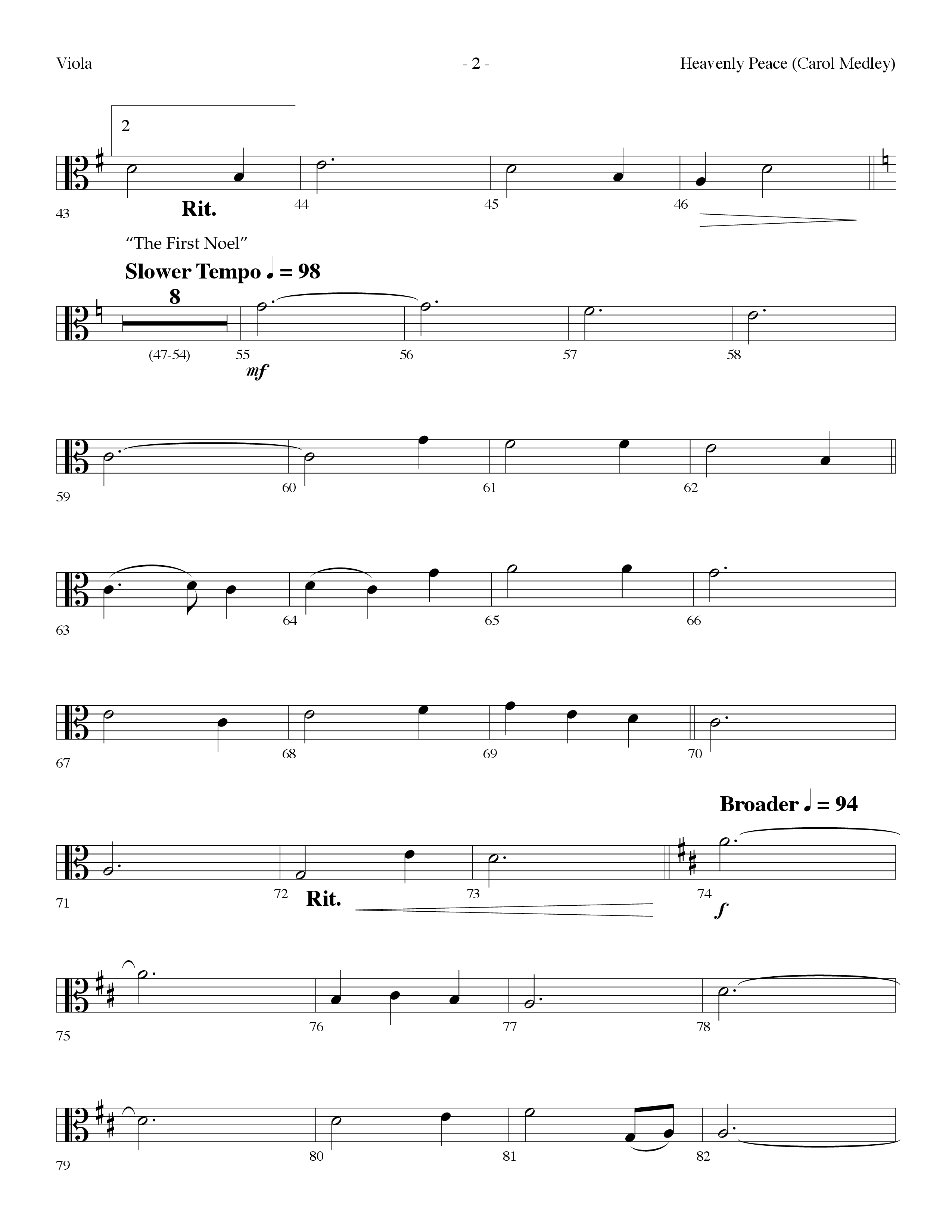 Heavenly Peace (Carol Medley) (Choral Anthem SATB) Viola (Lifeway Choral / Arr. Dennis Allen)
