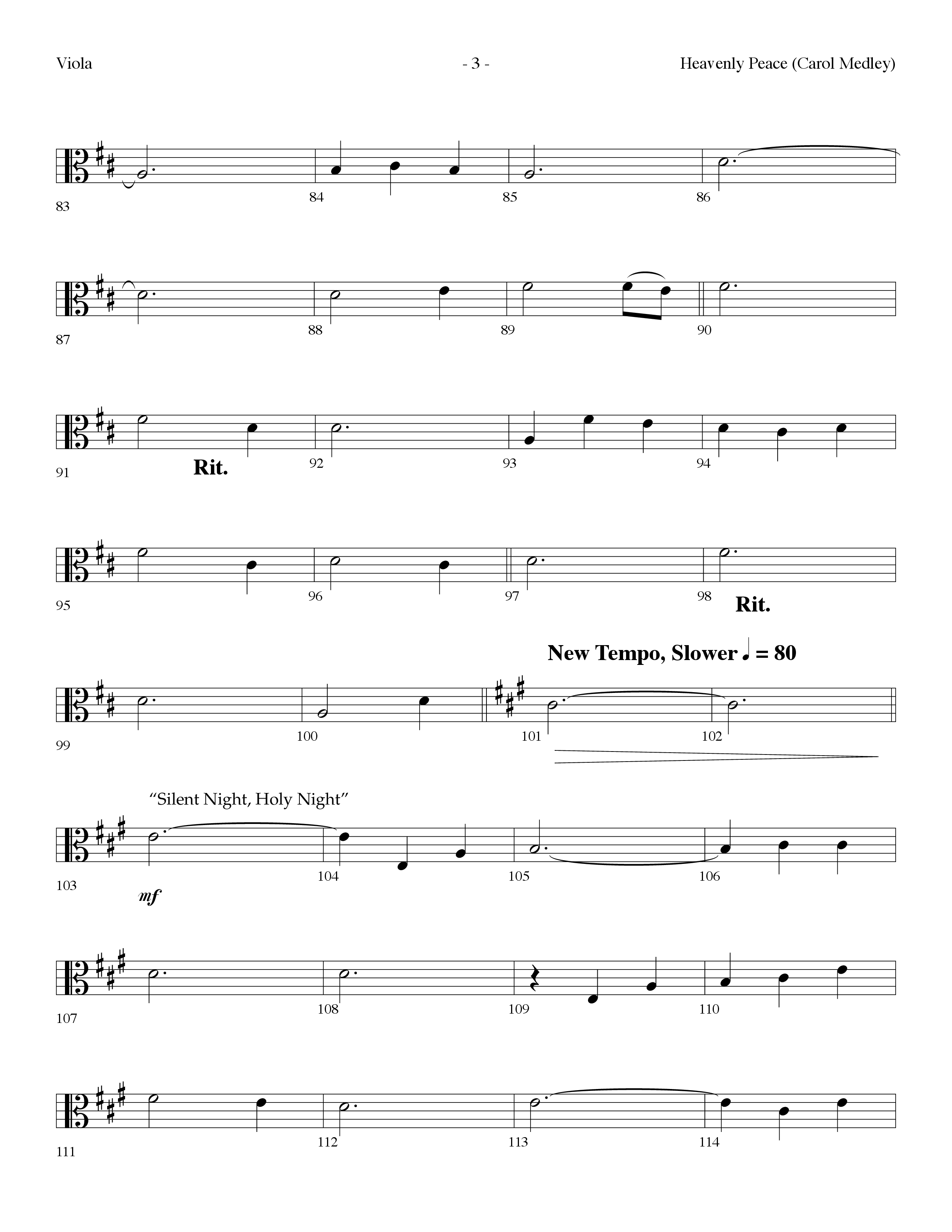 Heavenly Peace (Carol Medley) (Choral Anthem SATB) Viola (Lifeway Choral / Arr. Dennis Allen)