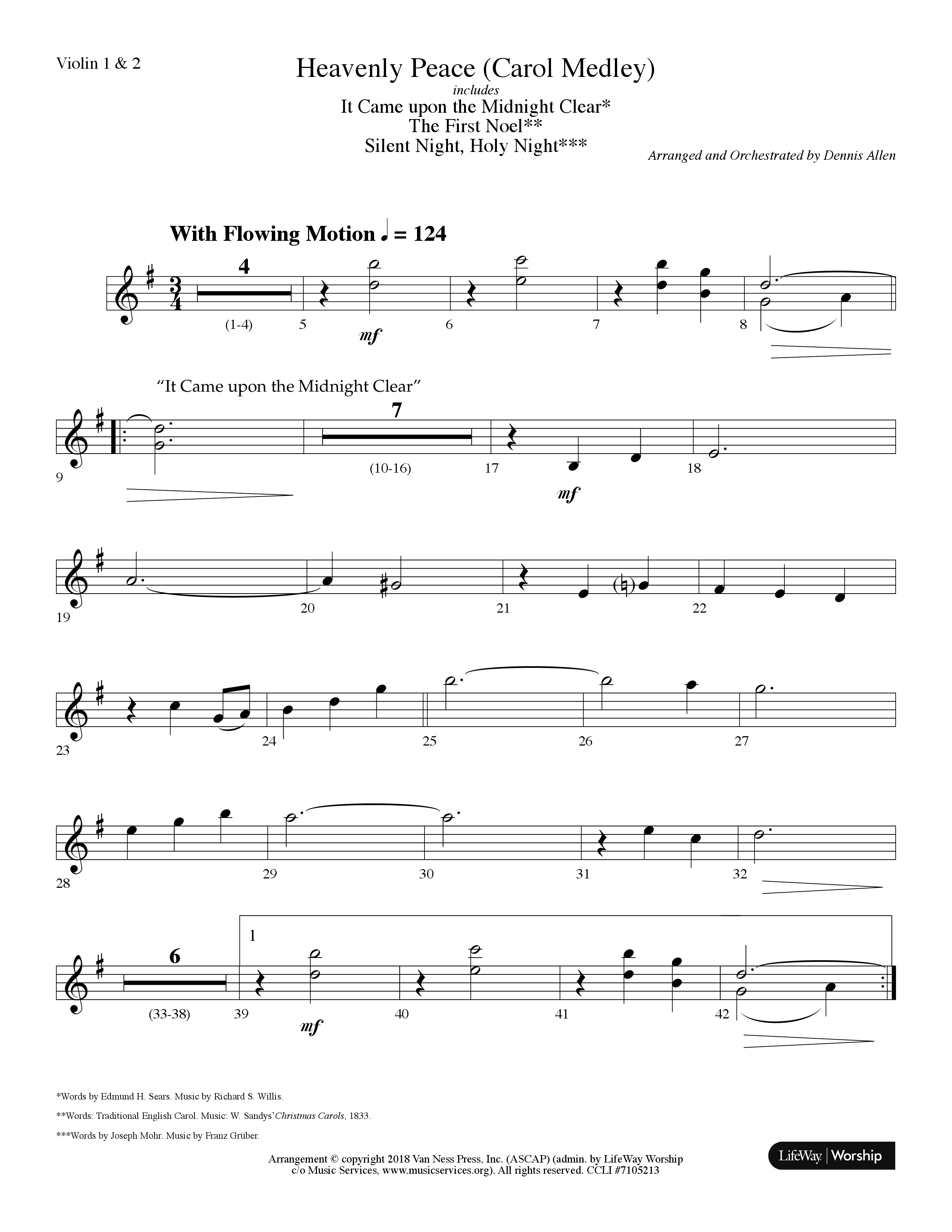 Heavenly Peace (Carol Medley) (Choral Anthem SATB) Violin 1/2 (Lifeway Choral / Arr. Dennis Allen)