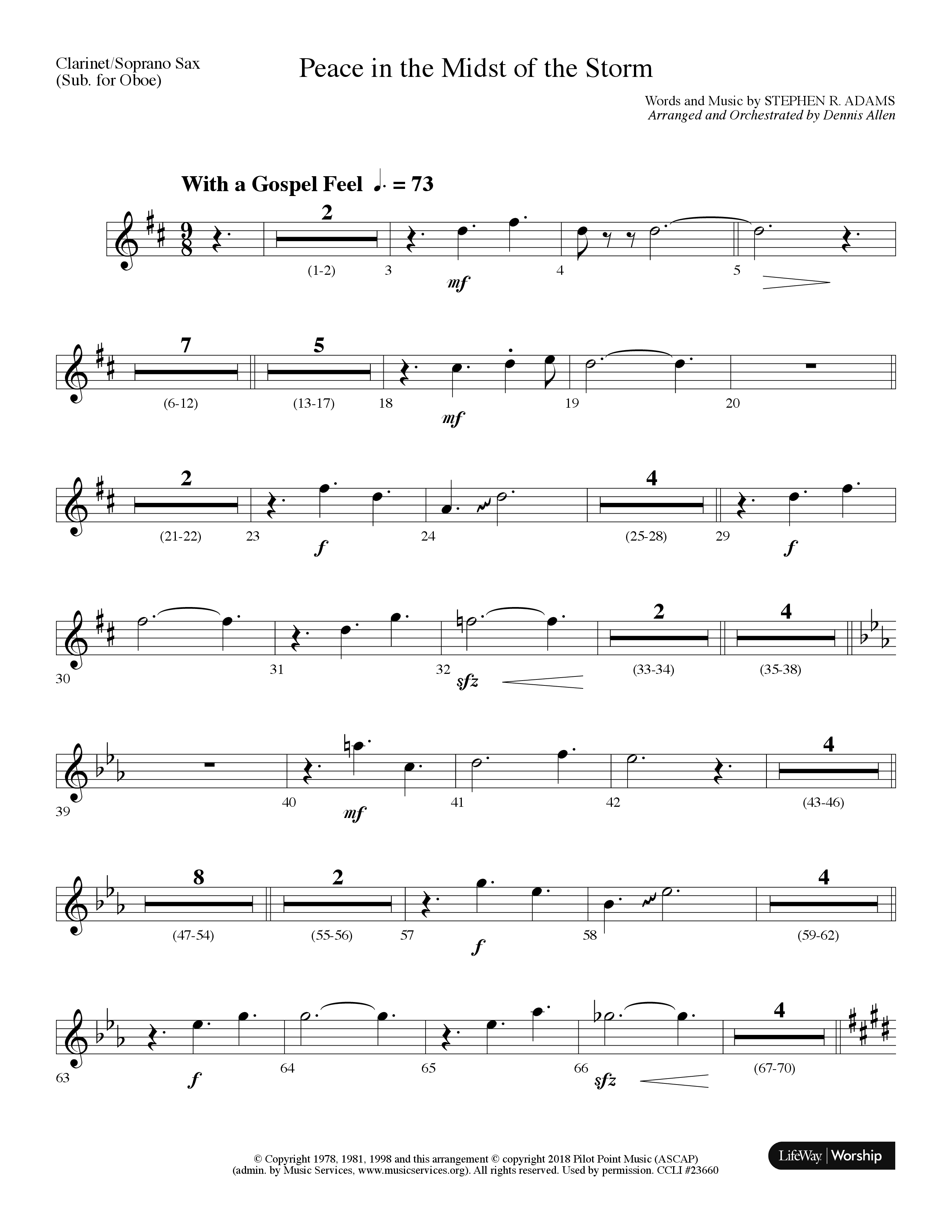Peace In The Midst Of The Storm (Choral Anthem SATB) Clarinet/Soprano Sax (Lifeway Choral / Arr. Dennis Allen)