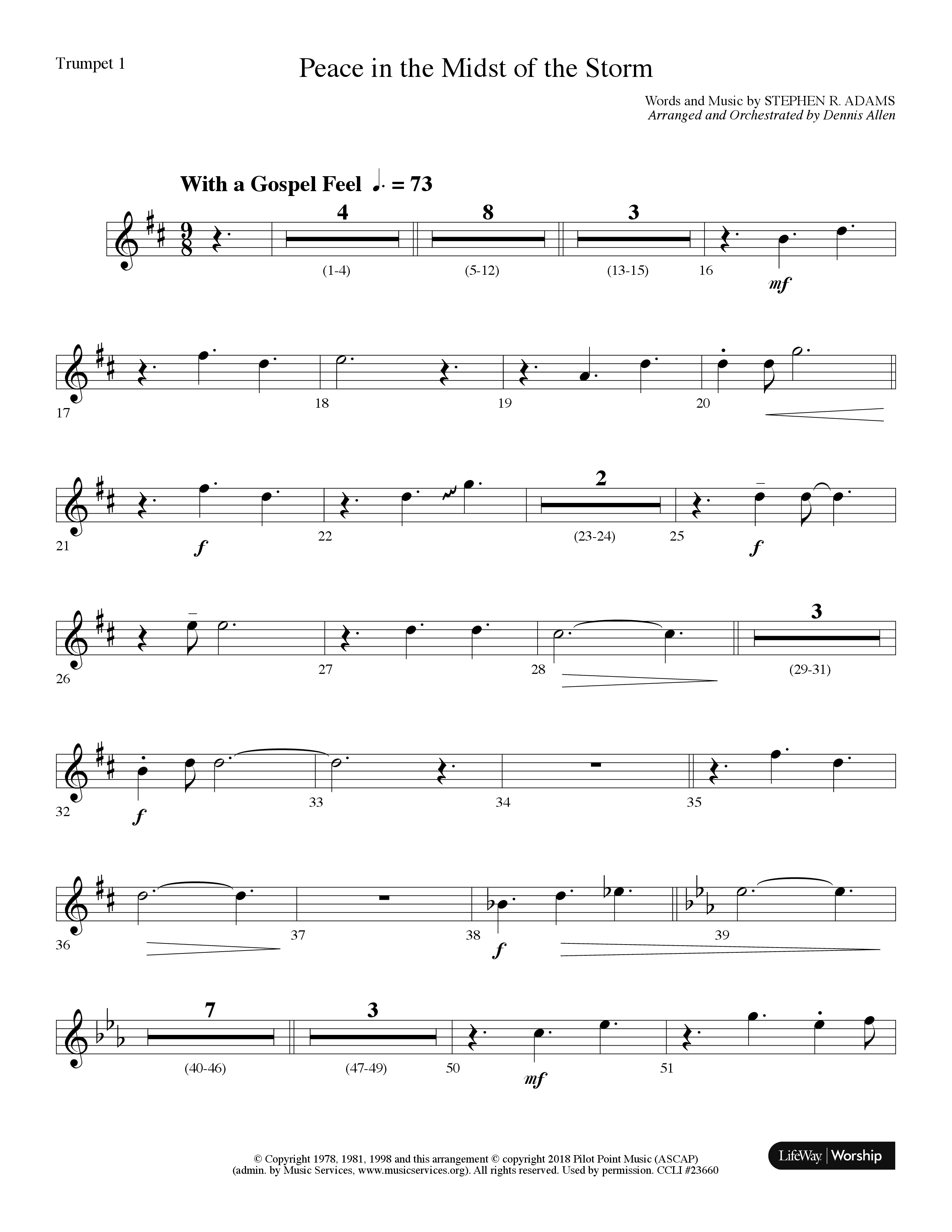 Peace In The Midst Of The Storm (Choral Anthem SATB) Trumpet 1 (Lifeway Choral / Arr. Dennis Allen)