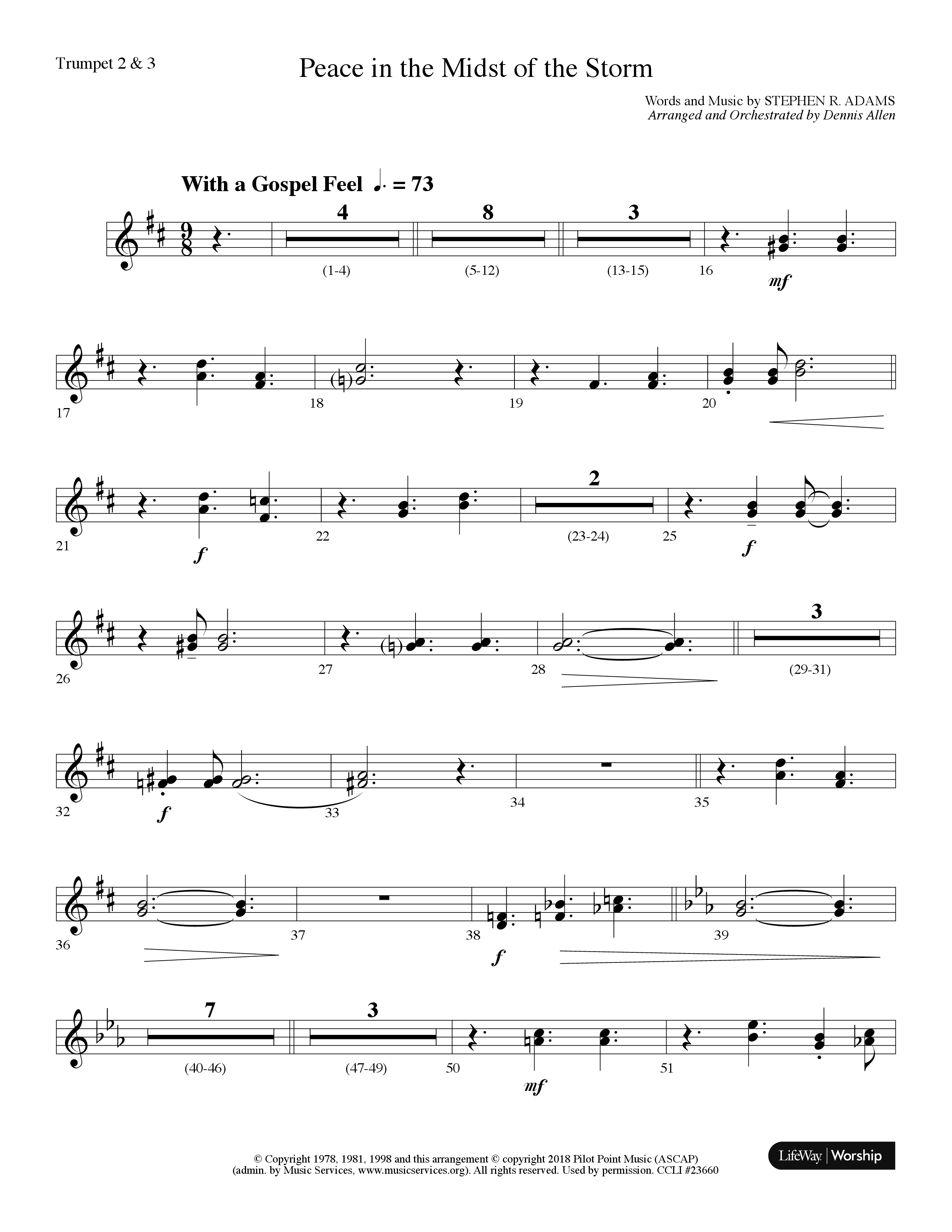 Peace In The Midst Of The Storm (Choral Anthem SATB) Trumpet 2/3 (Lifeway Choral / Arr. Dennis Allen)