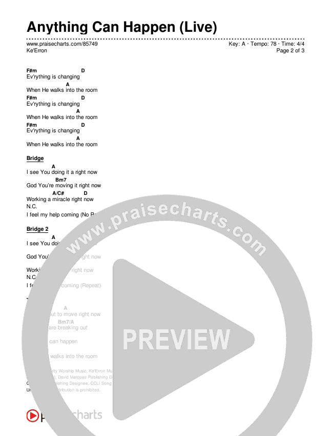 Anything Can Happen (Live) Chord Chart (Ke'Erron)