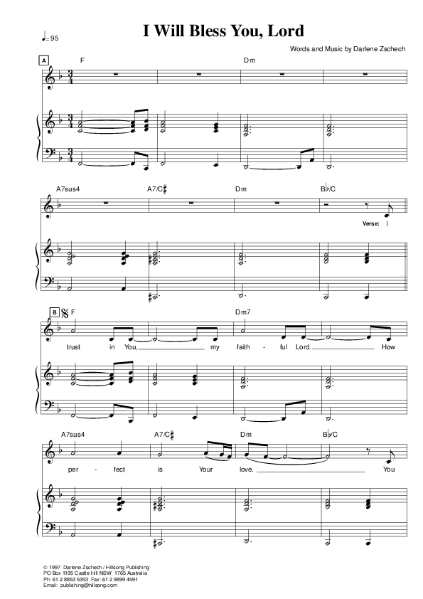 I Will Bless You Lord Lead & Piano (Hillsong Worship)