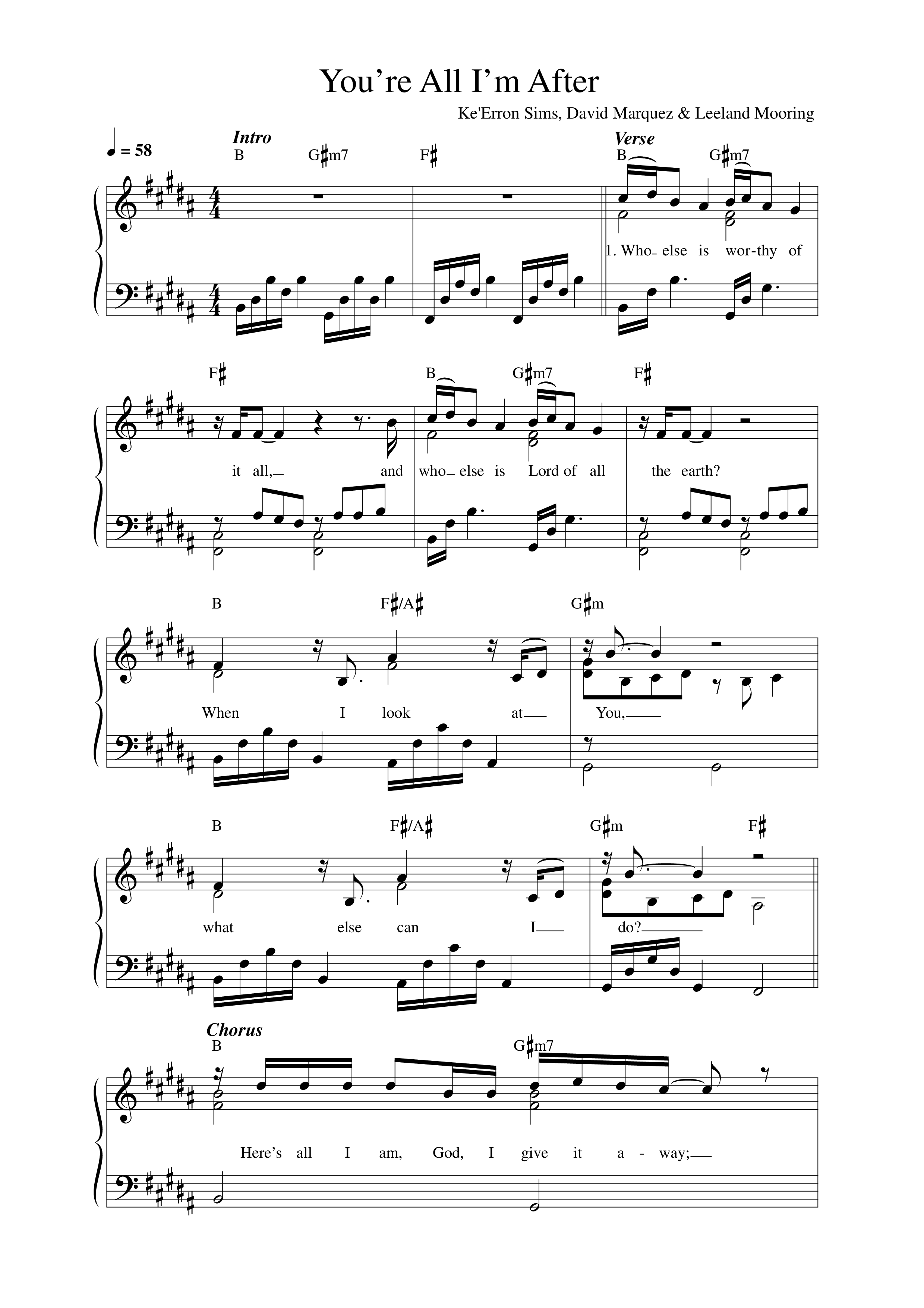 You’re All I’m After Lead Sheet Melody (Ke'Erron)