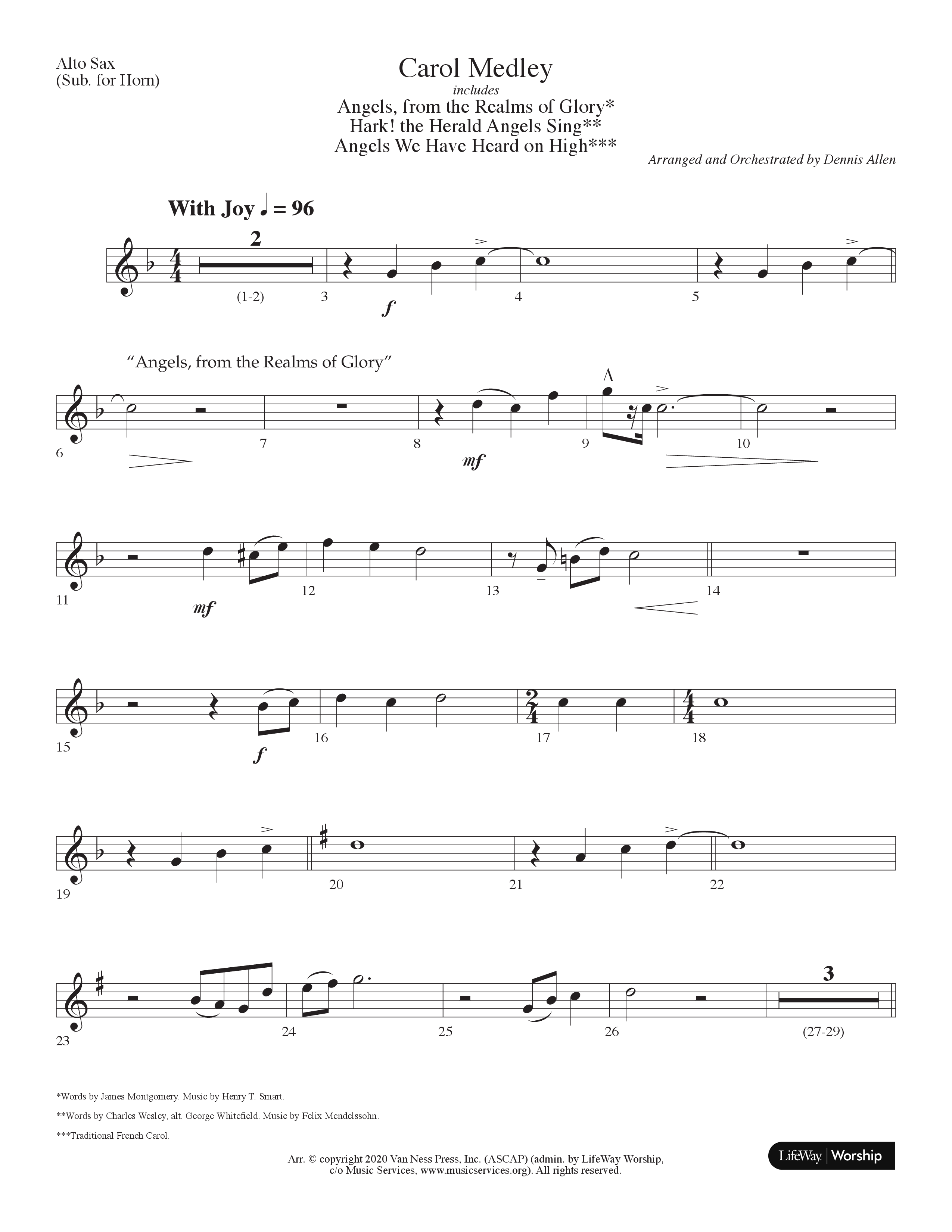 Carol Medley (Choral Anthem SATB) Alto Sax (Lifeway Choral / Arr. Dennis Allen)