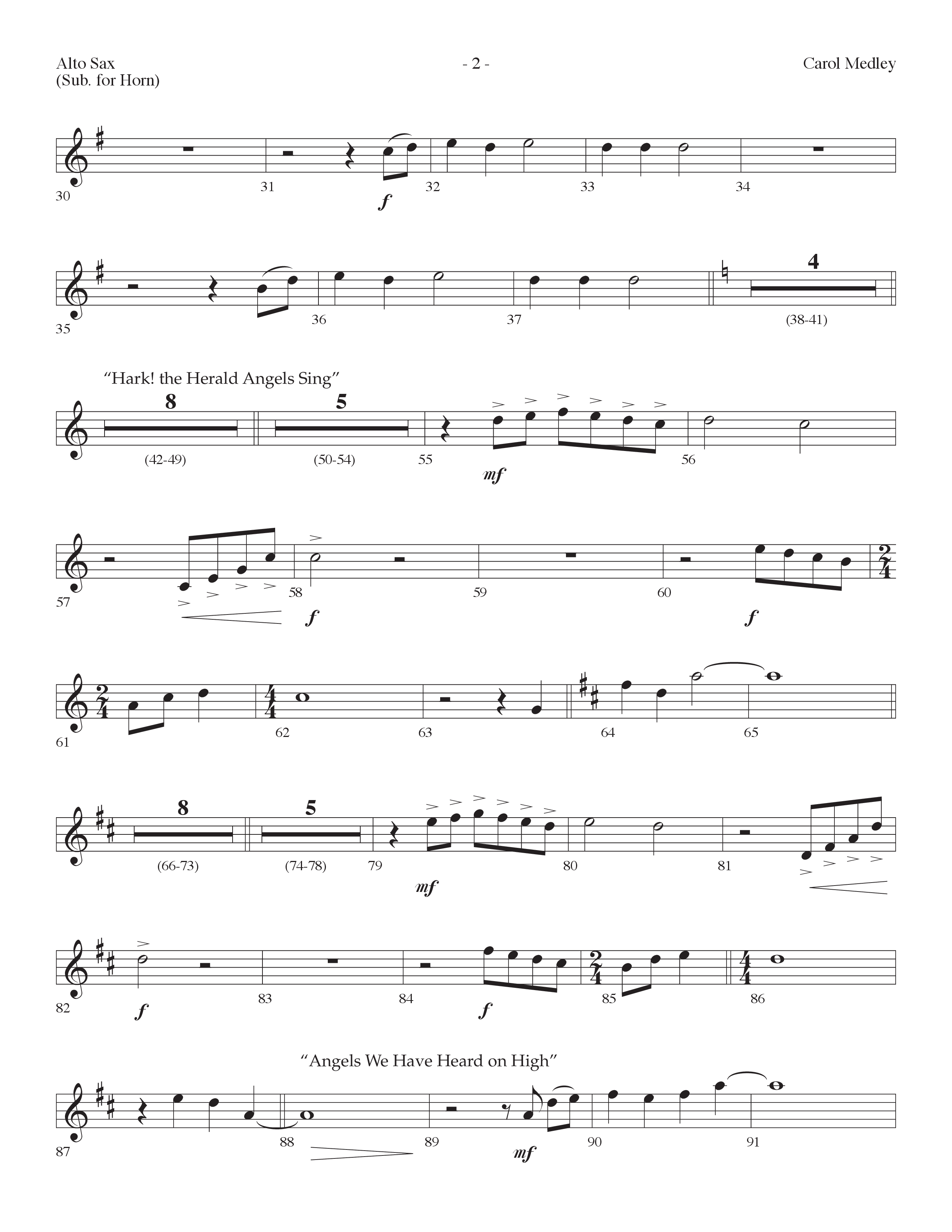 Carol Medley (Choral Anthem SATB) Alto Sax (Lifeway Choral / Arr. Dennis Allen)