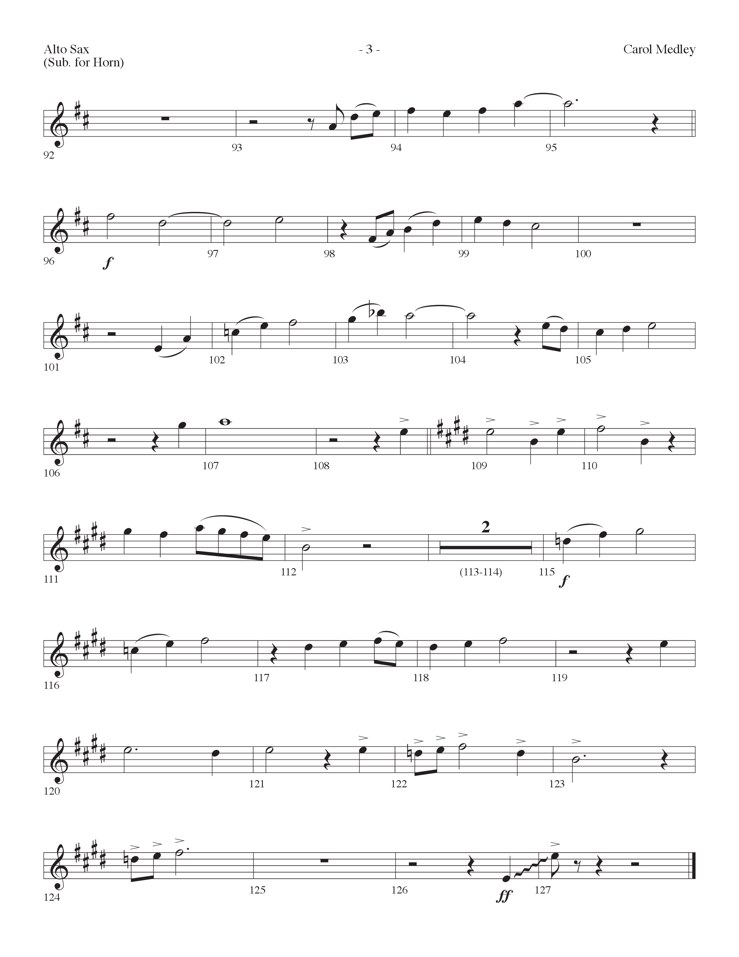 Carol Medley (Choral Anthem SATB) Alto Sax (Lifeway Choral / Arr. Dennis Allen)