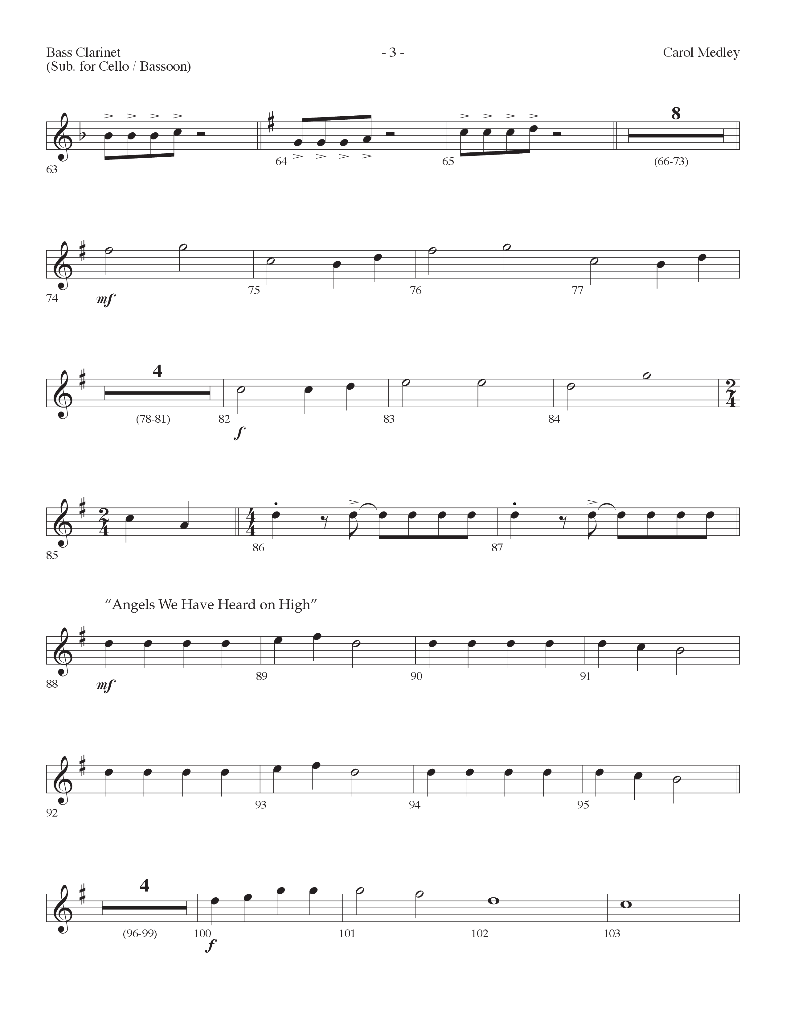 Carol Medley (Choral Anthem SATB) Bass Clarinet (Lifeway Choral / Arr. Dennis Allen)