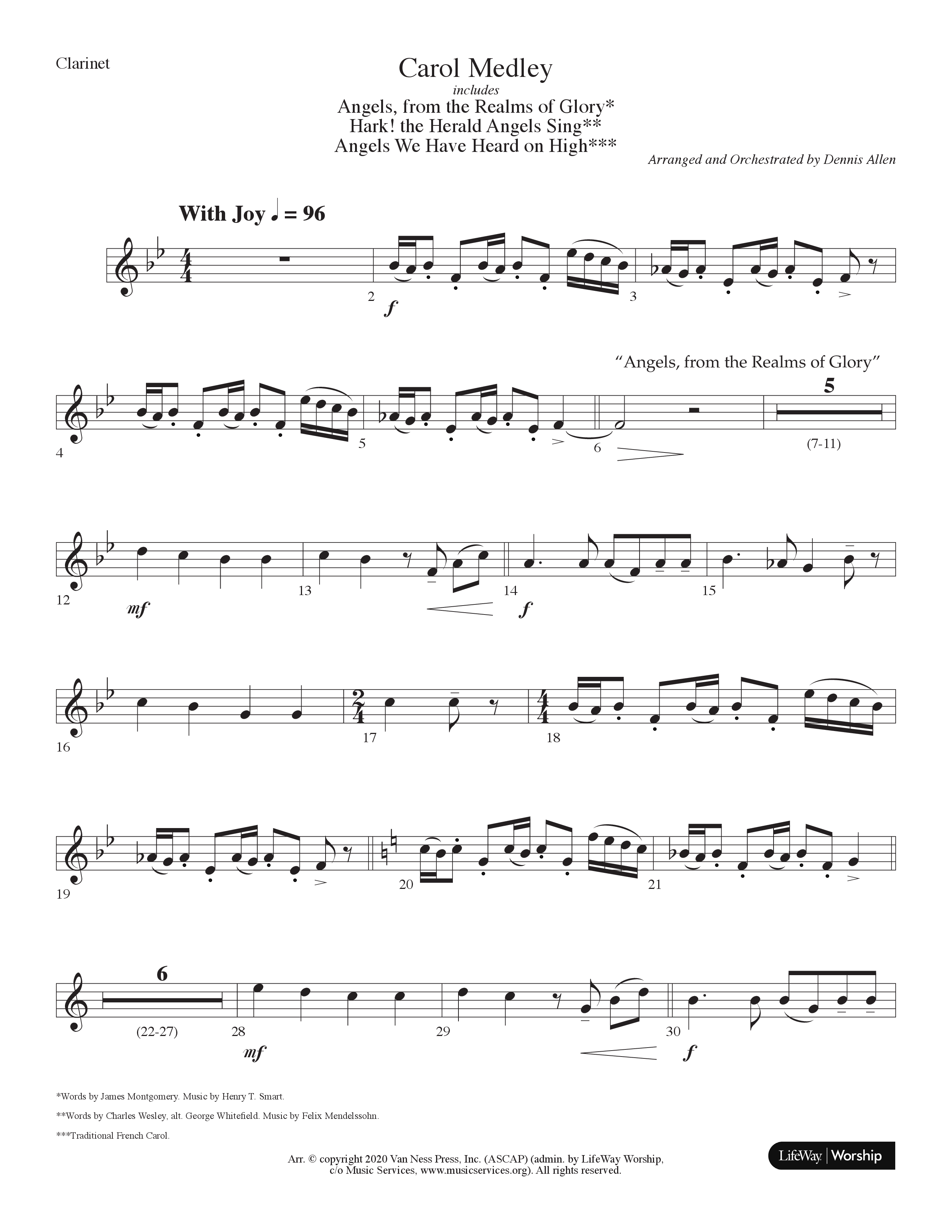 Carol Medley (Choral Anthem SATB) Clarinet (Lifeway Choral / Arr. Dennis Allen)