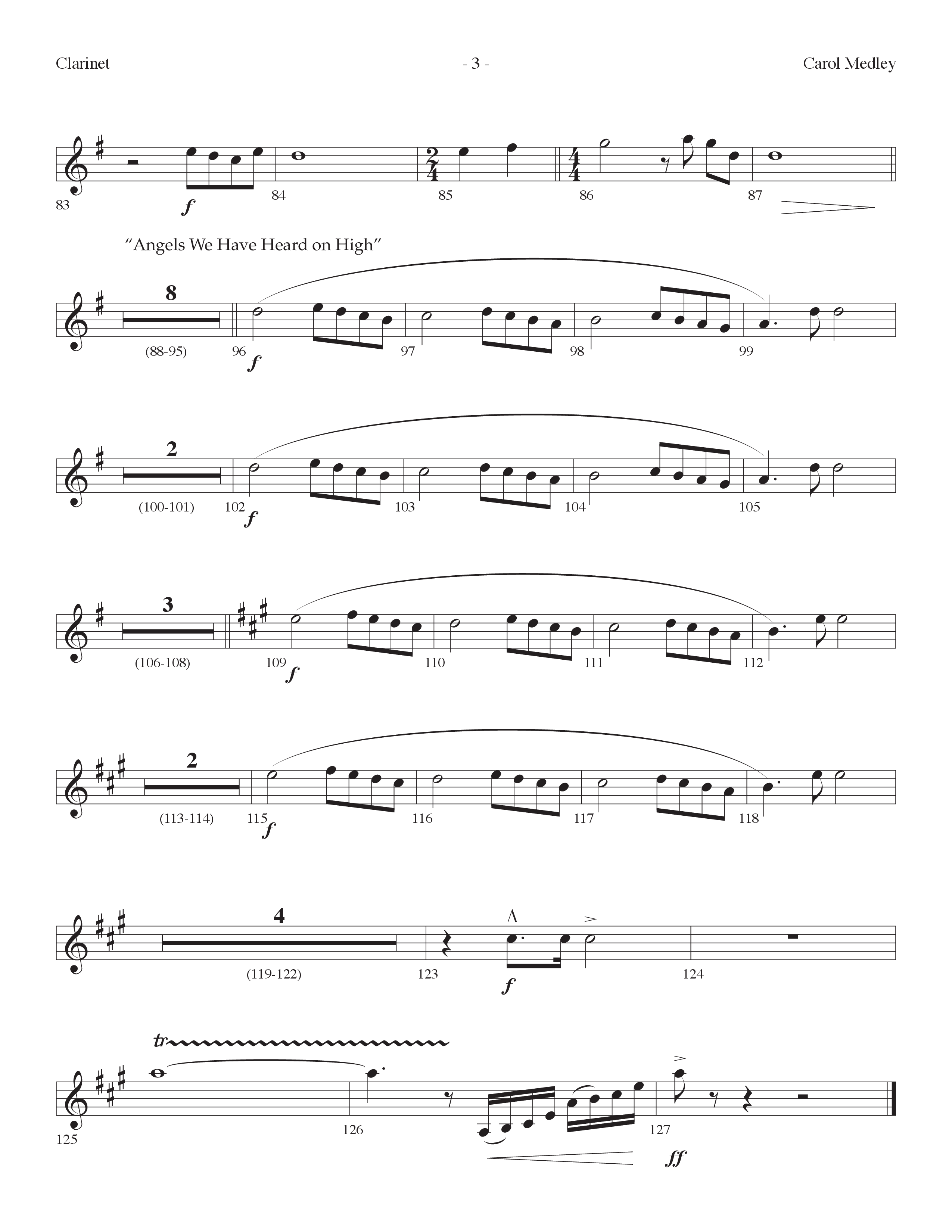 Carol Medley (Choral Anthem SATB) Clarinet (Lifeway Choral / Arr. Dennis Allen)