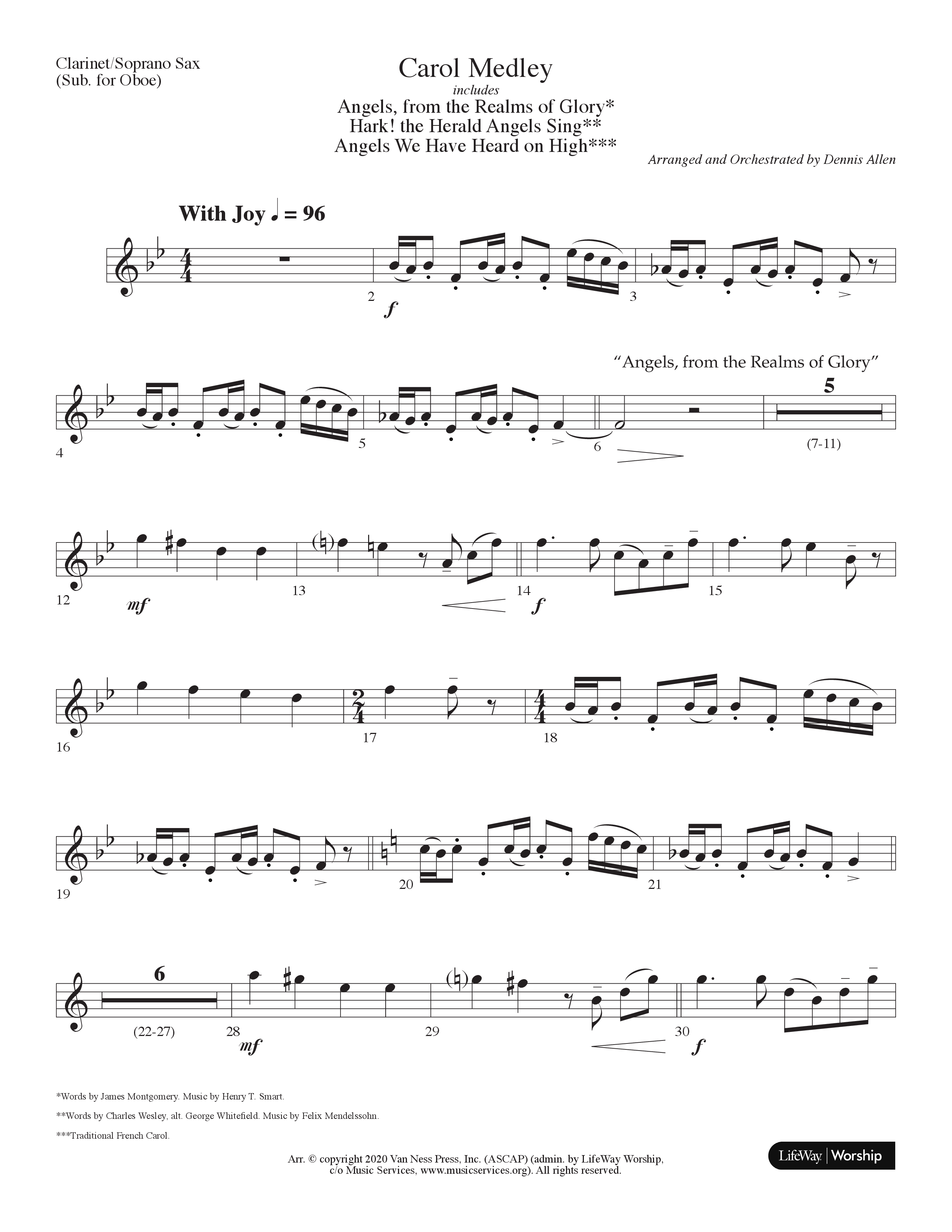 Carol Medley (Choral Anthem SATB) Clarinet/Soprano Sax (Lifeway Choral / Arr. Dennis Allen)