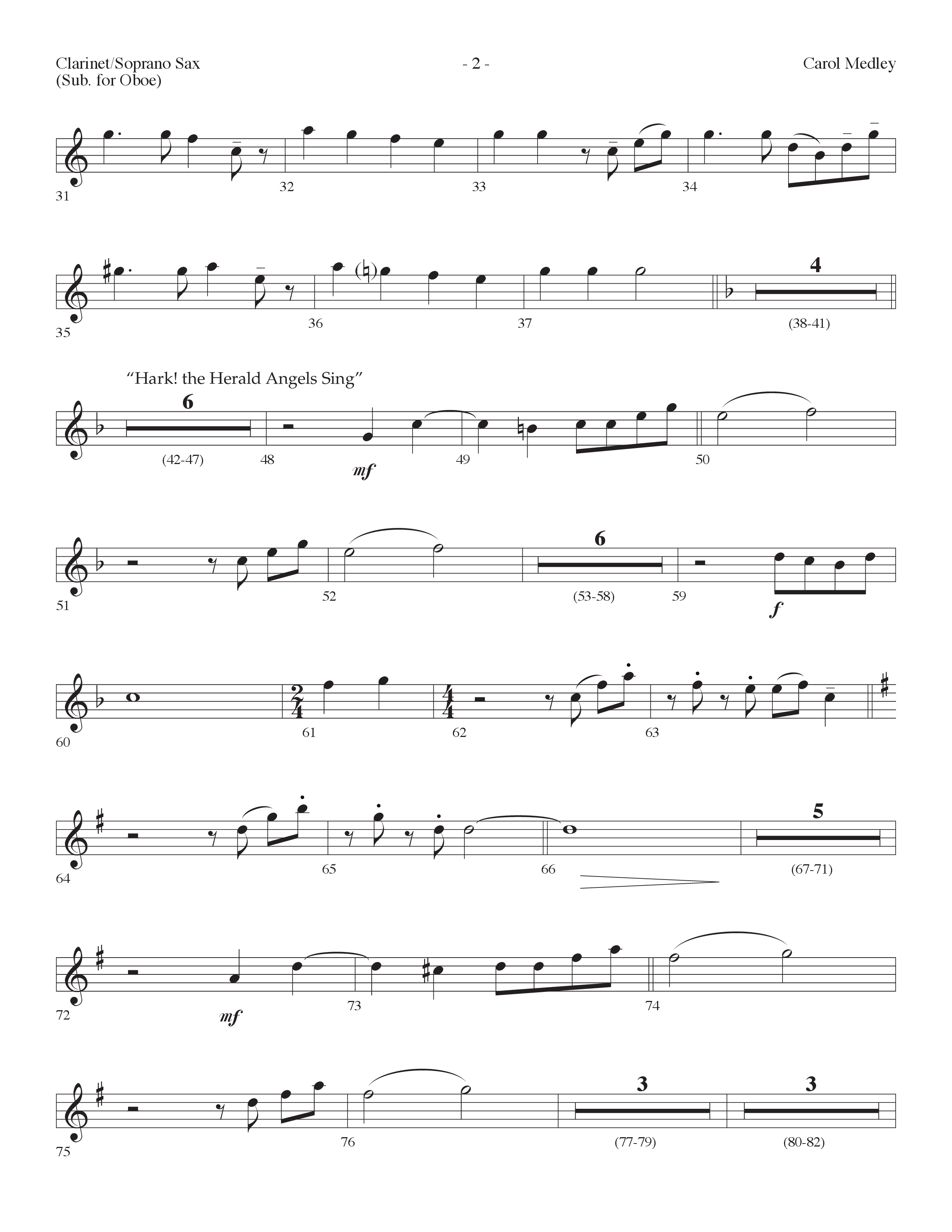 Carol Medley (Choral Anthem SATB) Clarinet/Soprano Sax (Lifeway Choral / Arr. Dennis Allen)