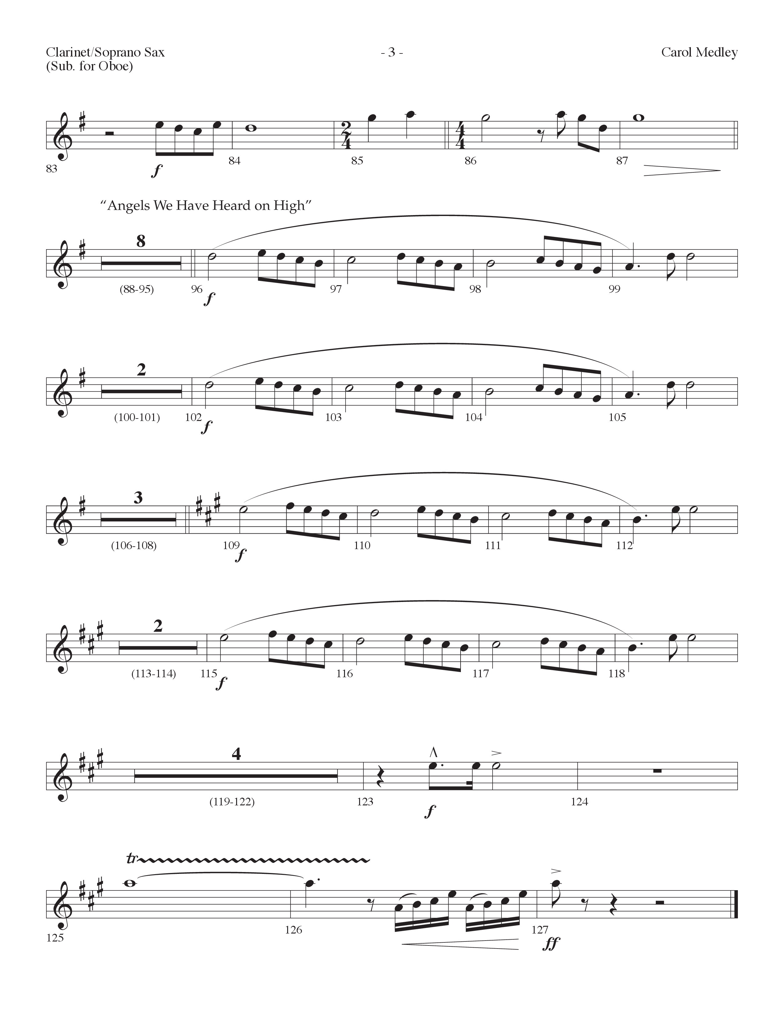 Carol Medley (Choral Anthem SATB) Clarinet/Soprano Sax (Lifeway Choral / Arr. Dennis Allen)