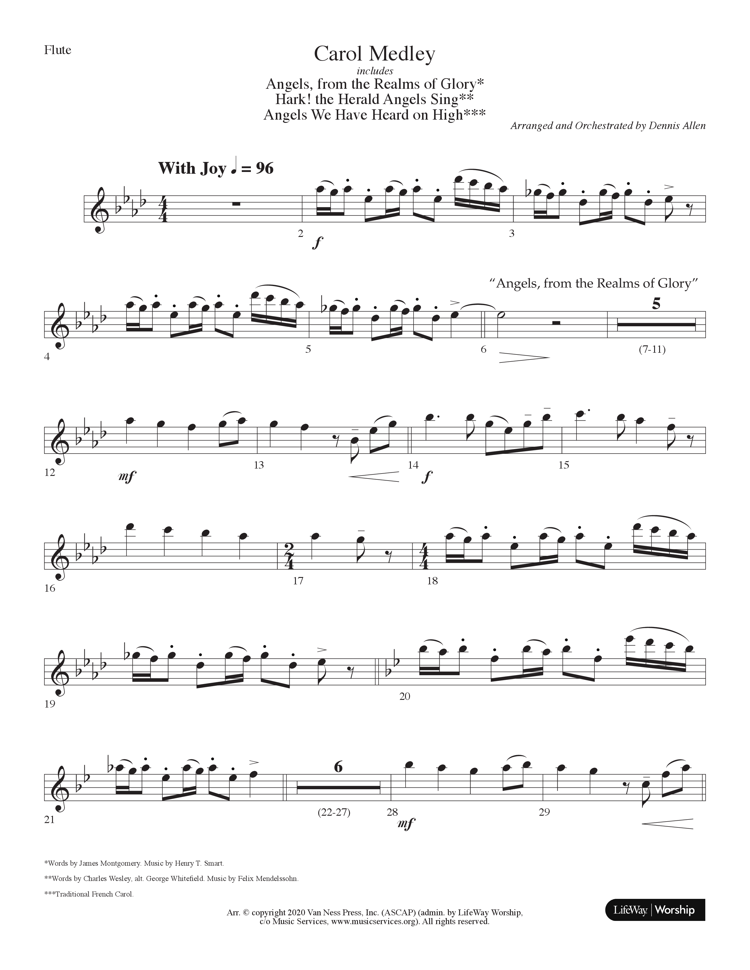 Carol Medley (Choral Anthem SATB) Flute (Lifeway Choral / Arr. Dennis Allen)