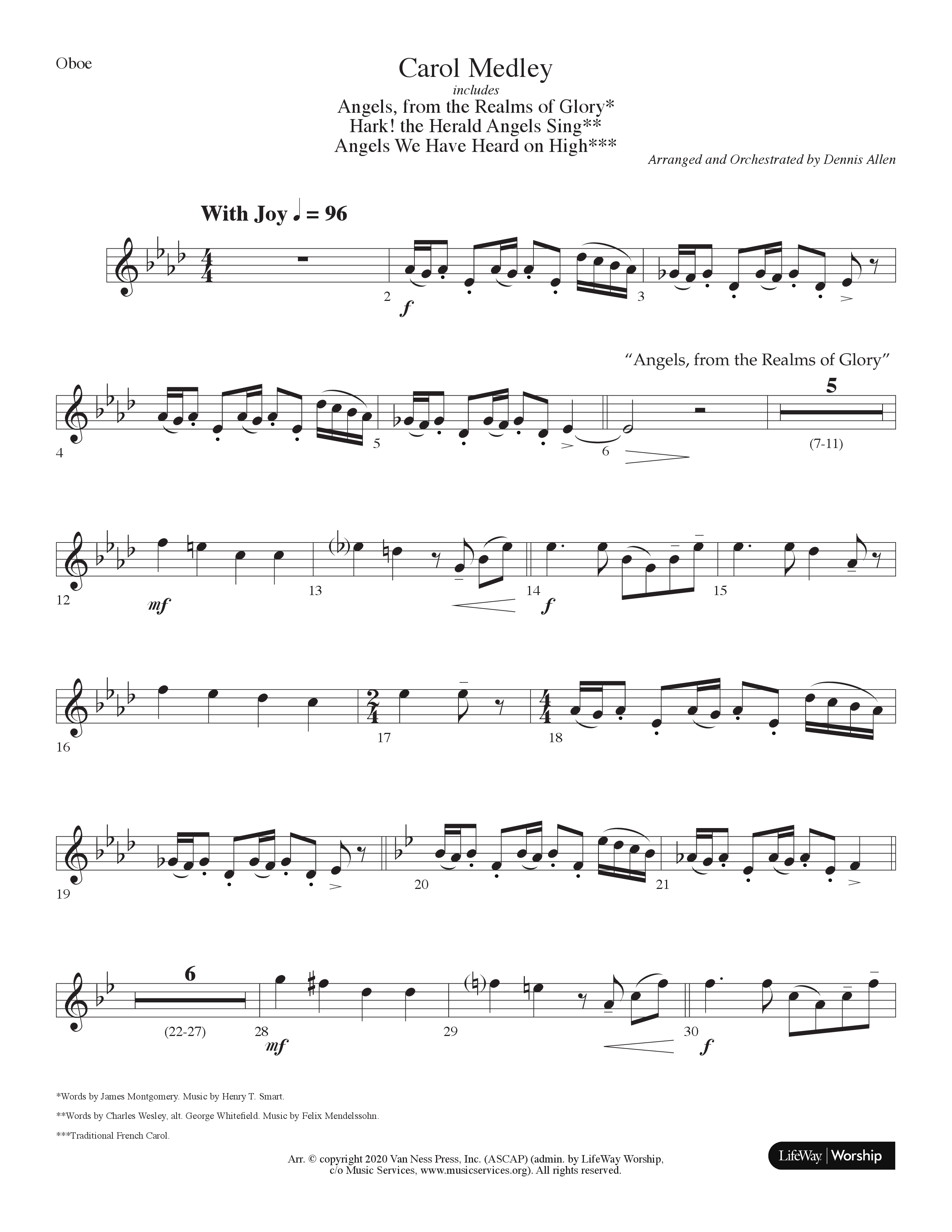 Carol Medley (Choral Anthem SATB) Oboe (Lifeway Choral / Arr. Dennis Allen)